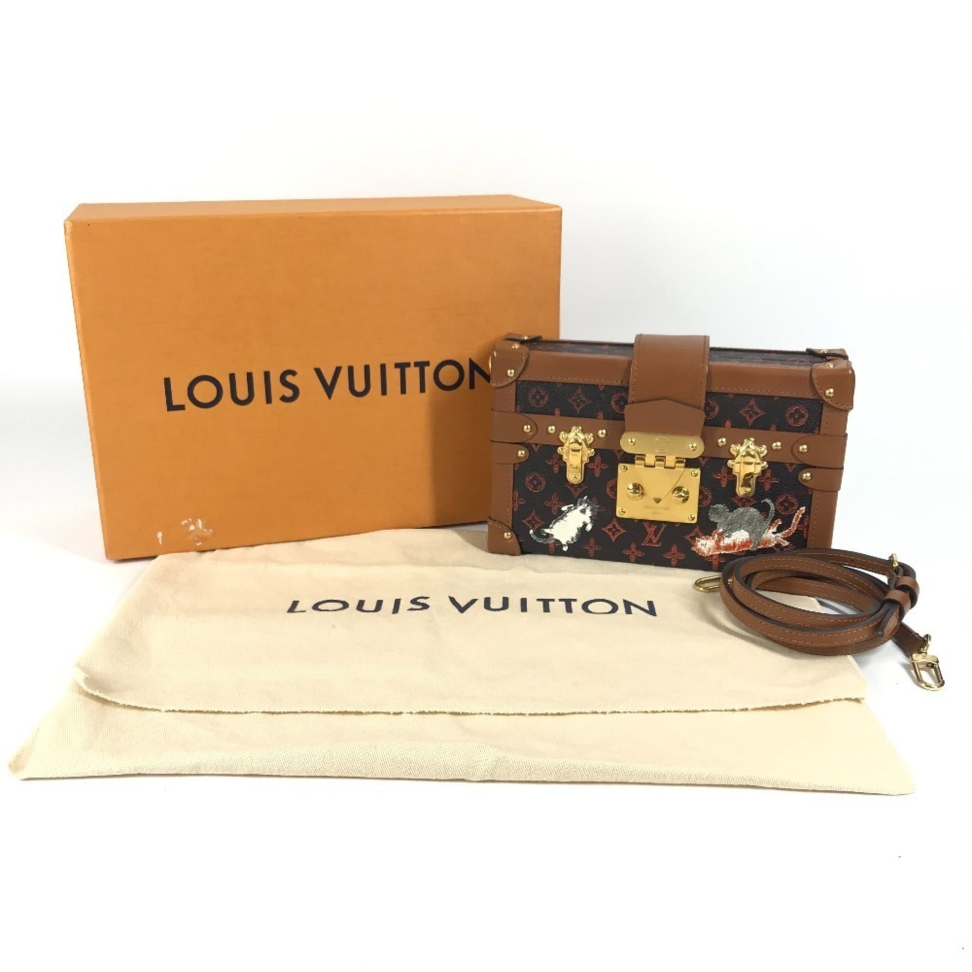 Louis Vuitton Brown Red Color Monogram Canvas Clutch Bag Shoulder Bag (Pre-Owned)