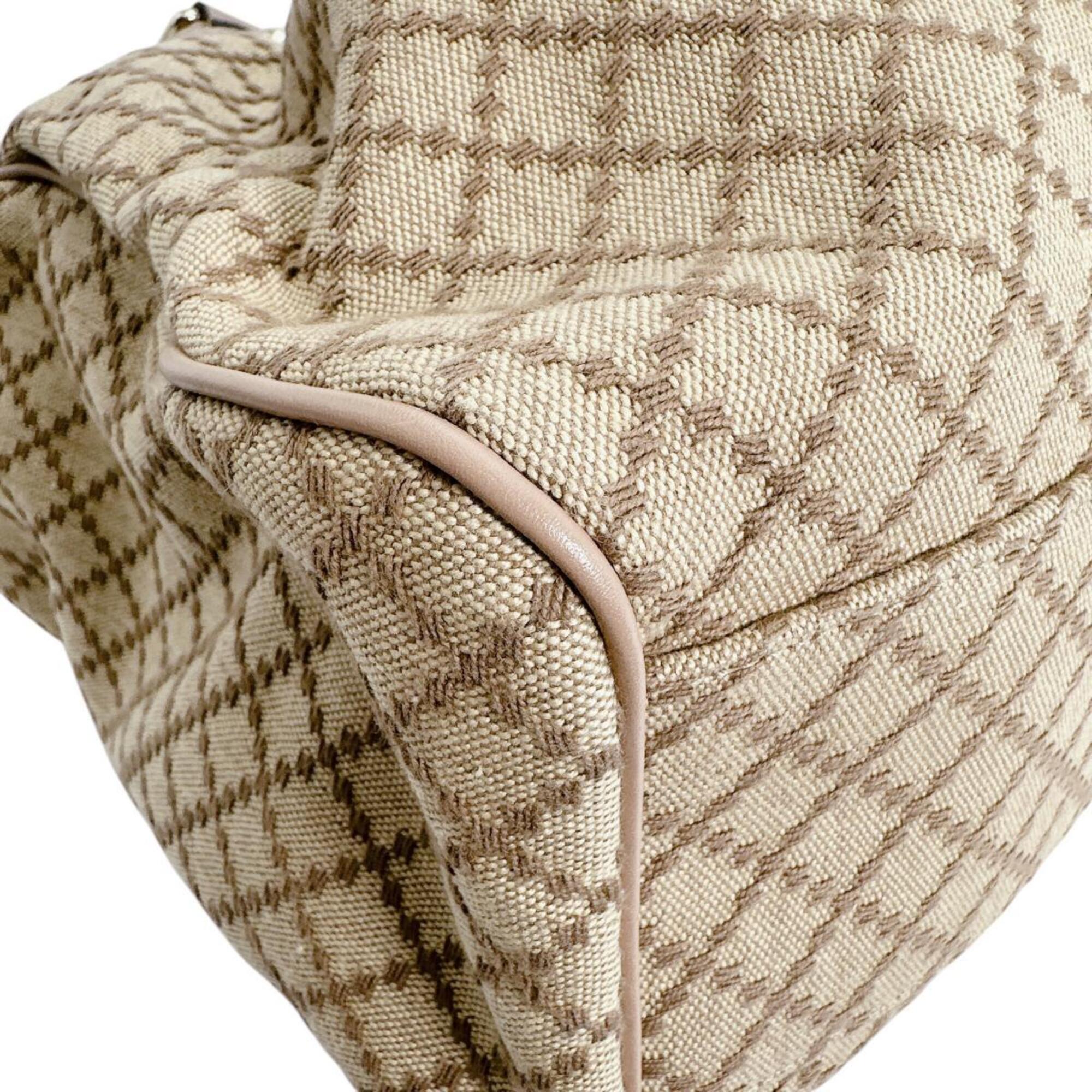 Gucci Beige Beige Brown Brown White Canvas Handbag Tote Bag (Pre-Owned)