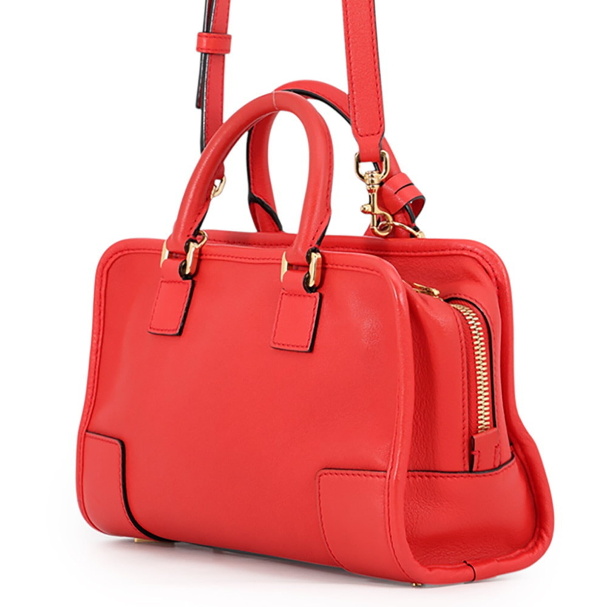 Loewe Amazona Red Color Leather Handbag Shoulder Bag (Pre-Owned)
