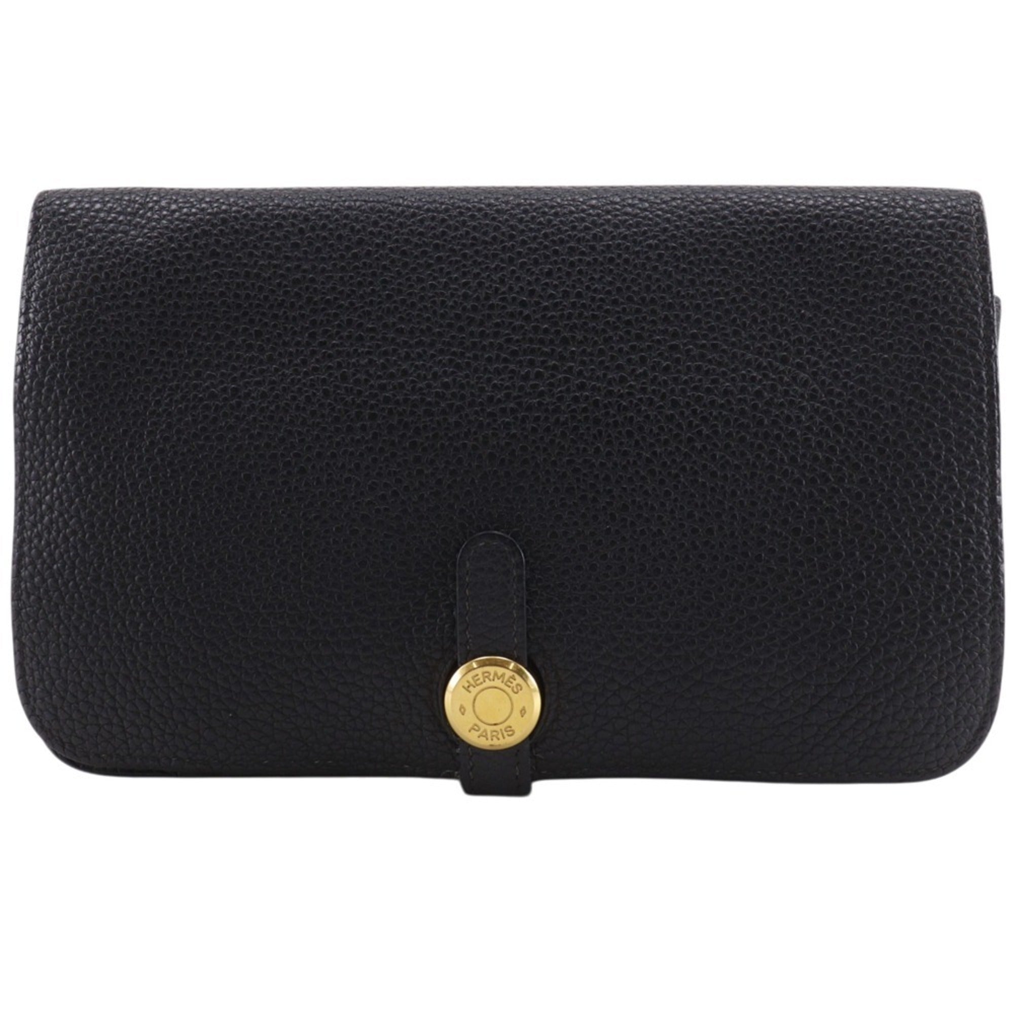 Hermes Black Taurillon Clemence Leather Long Wallet (Bi-Fold) (Pre-Owned)
