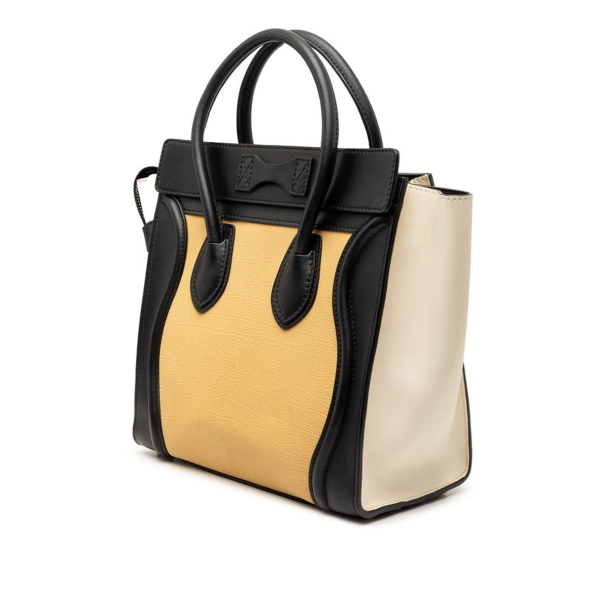 Celine Beige Black Ivory Leather Handbag Tote Bag (Pre-Owned)