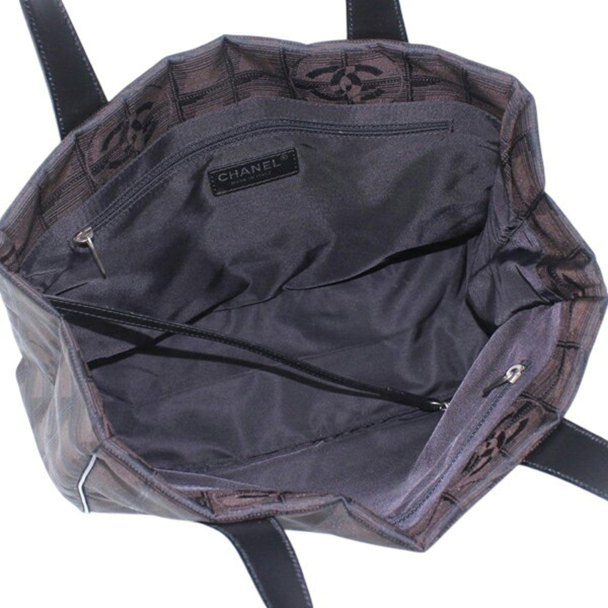 Chanel New Travel Line Dark Brown Nylon Leather Handbag Tote Bag (Pre-Owned)