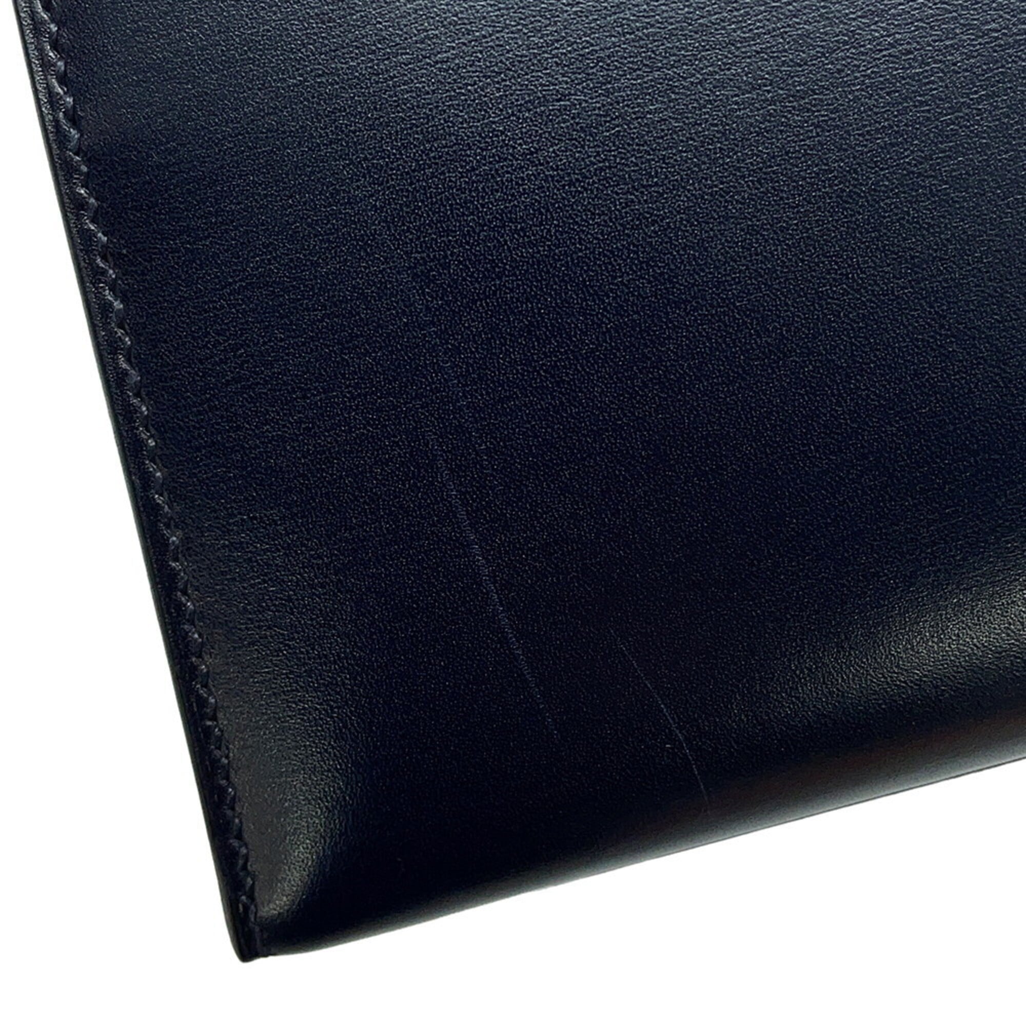 Hermes Navy Box Calf Leather Handbag (Pre-Owned)