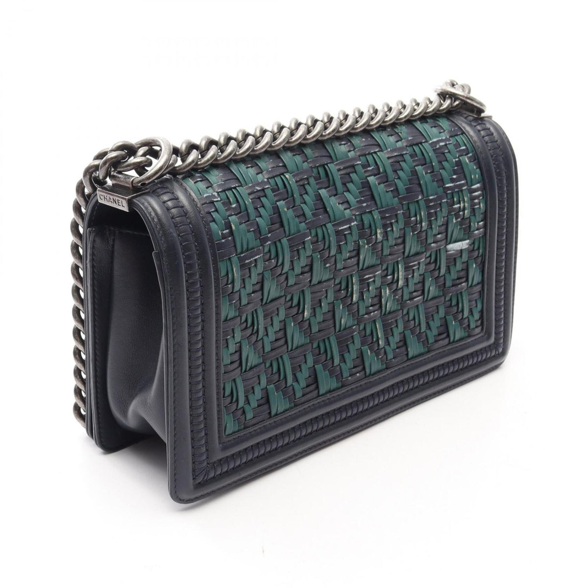 Chanel Green Navy Leather Handbag Shoulder Bag (Pre-Owned)