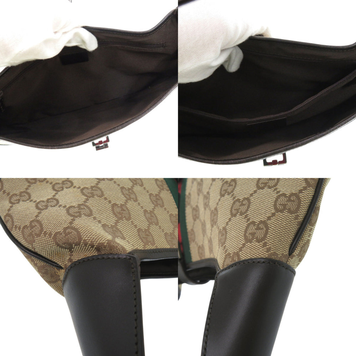 Gucci Beige Black Brown Gg Canvas Leather Shoulder Bag (Pre-Owned)