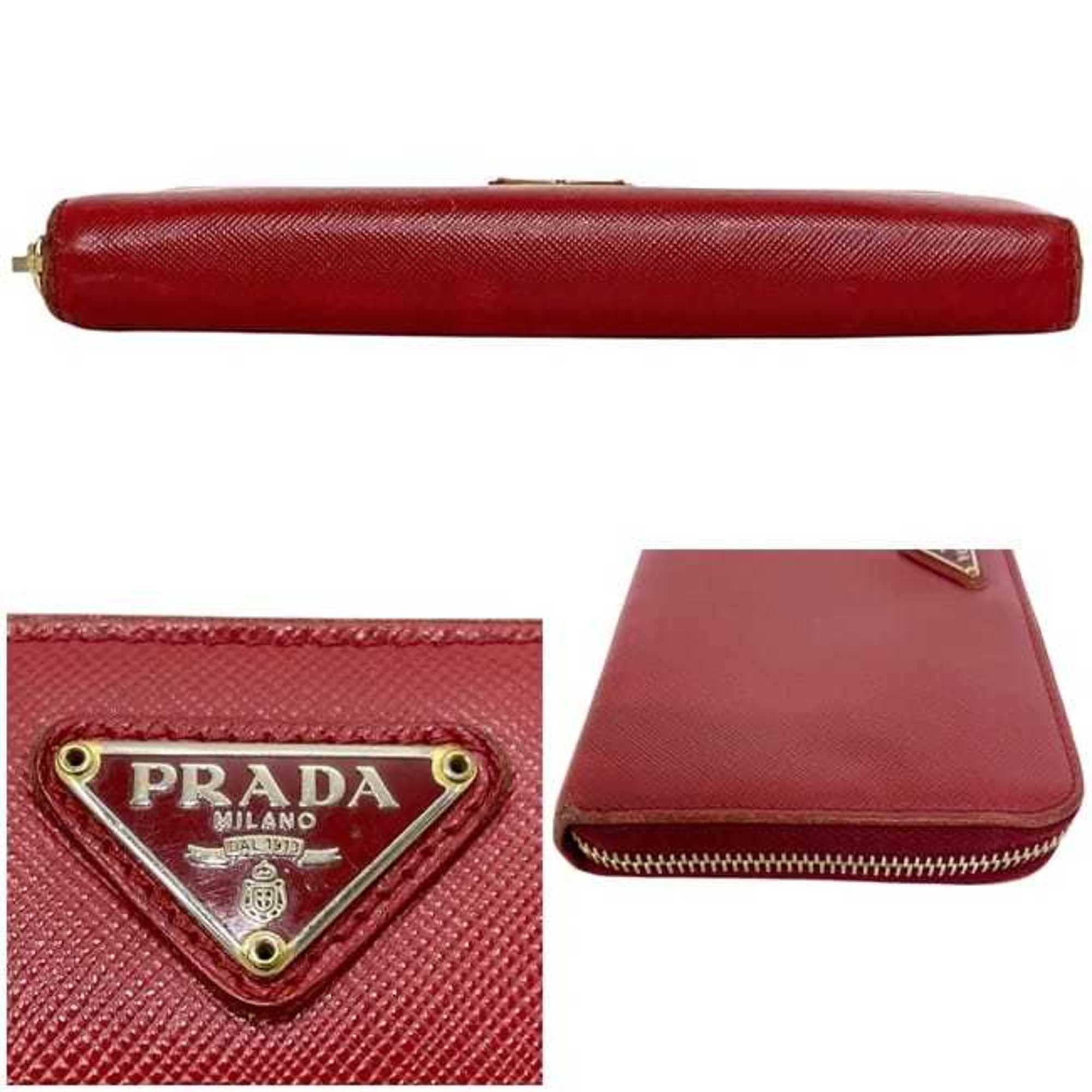 Prada Red Color Saffiano Long Wallet (Bi-Fold) (Pre-Owned)