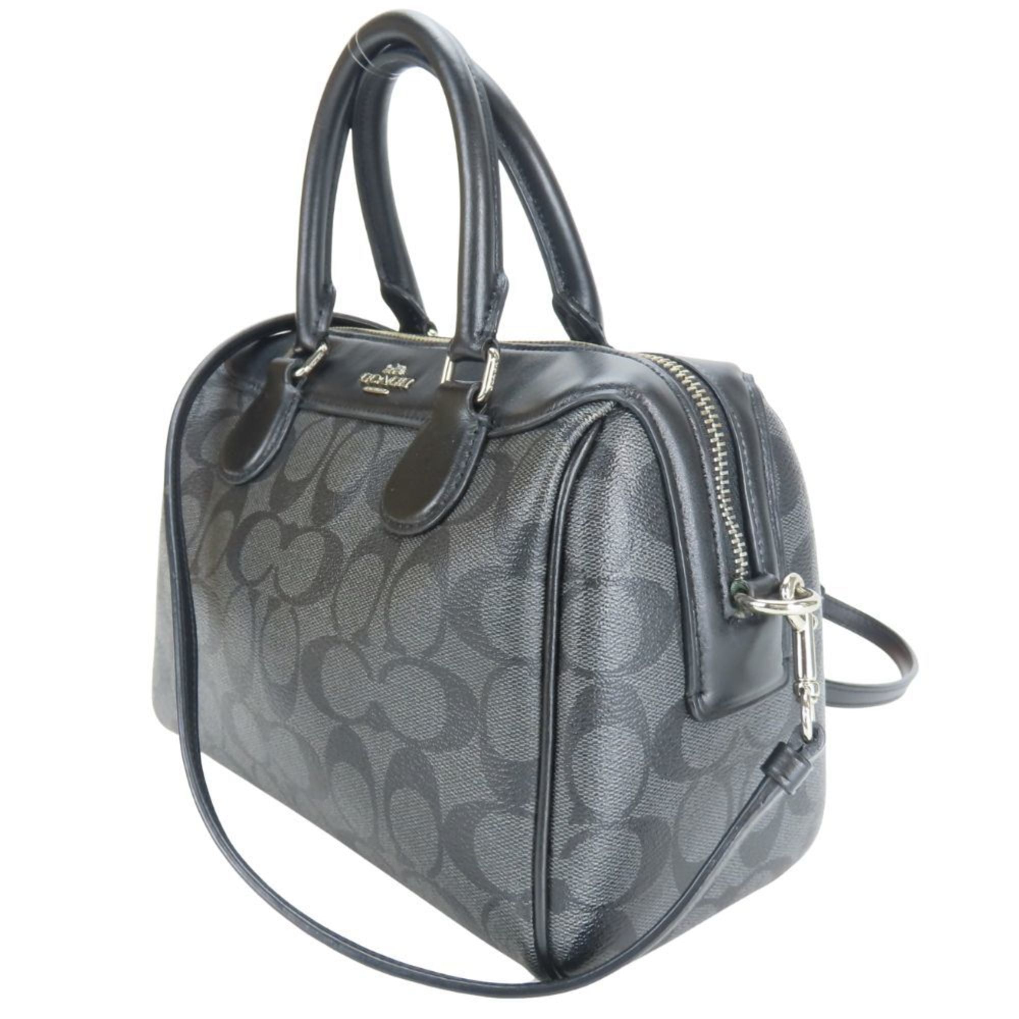 Coach Black Gray Leather Pvc Coated Canvas Handbag (Pre-Owned)