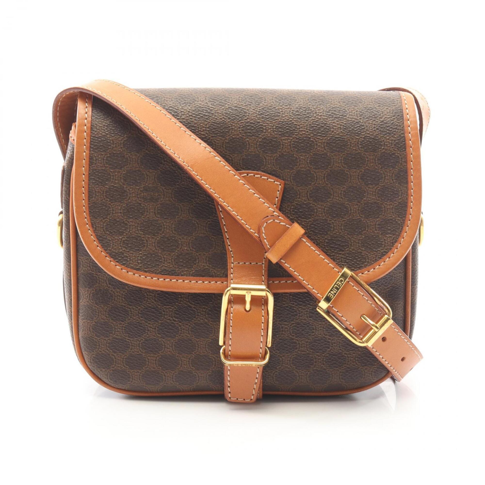 Celine Brown Coated Canvas Leather Handbag Shoulder Bag (Pre-Owned)