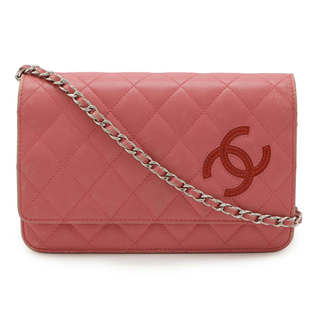 Chanel Pink Pink Red Red Color Leather Chain/Shoulder Wallet (Pre-Owned)