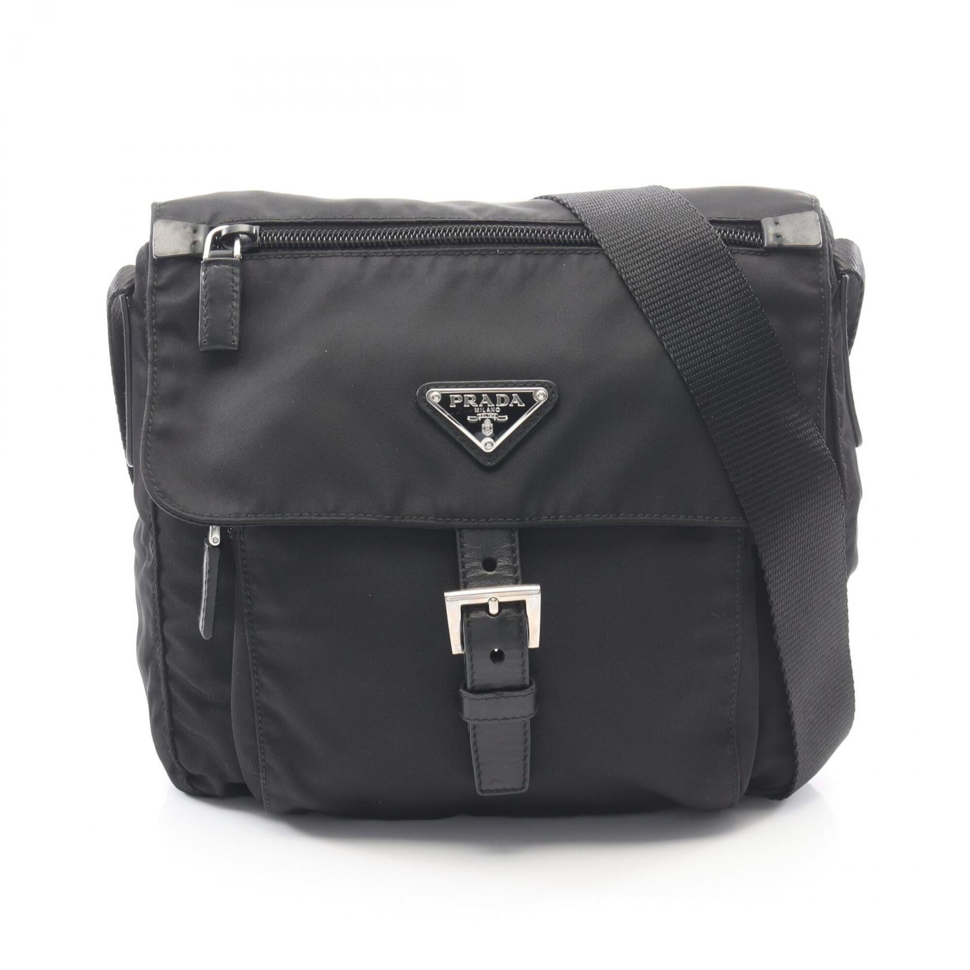 Prada Black Nylon Leather Handbag Shoulder Bag (Pre-Owned)
