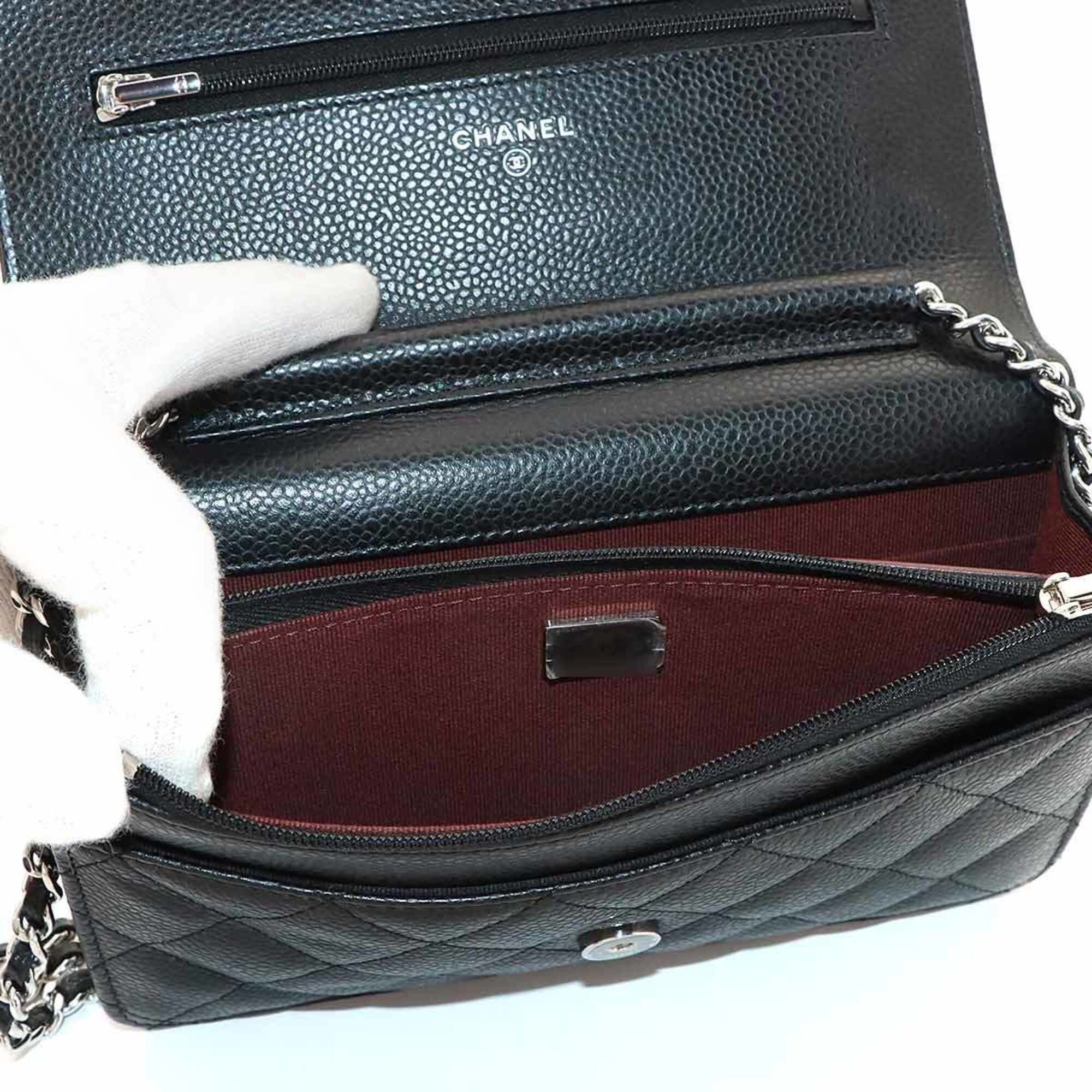 Chanel Black Grained Calfskin Chain/Shoulder Wallet (Pre-Owned)