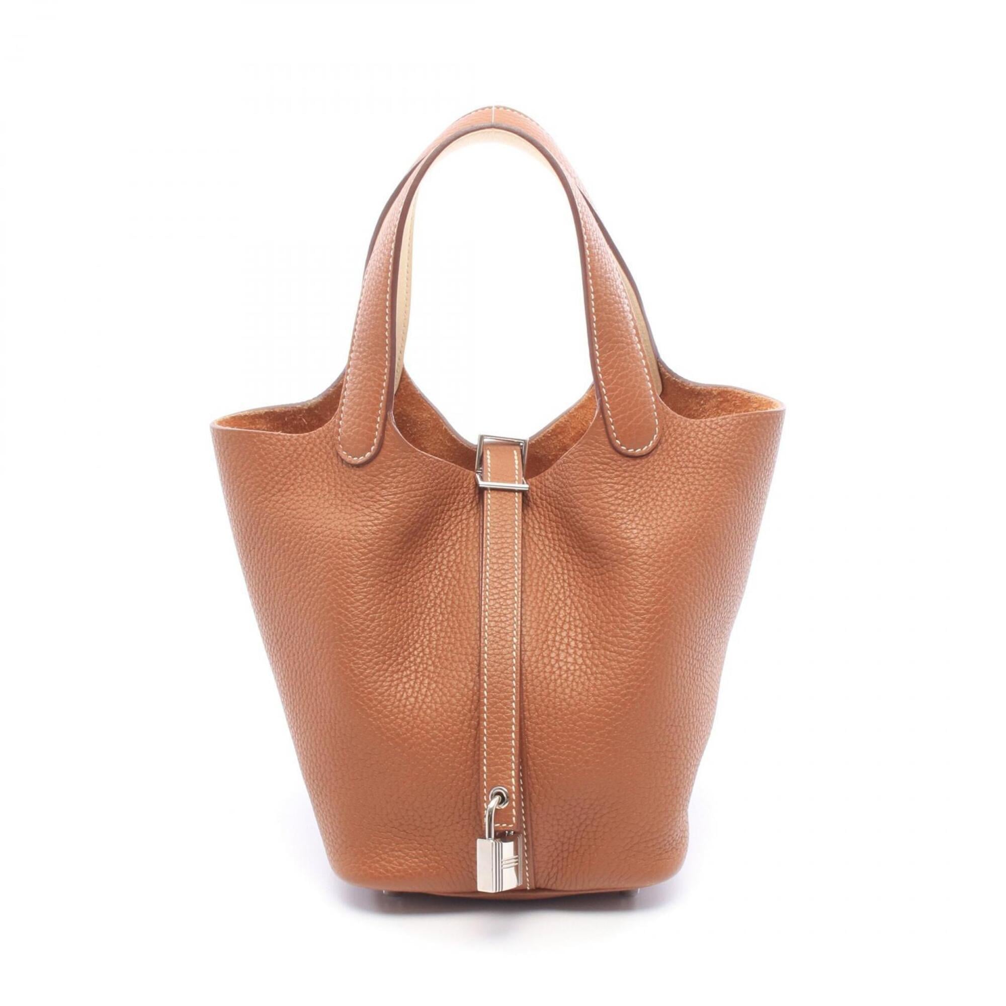 Hermes Brown Gold Brown White Taurillon Clemence Leather Handbag (Pre-Owned)