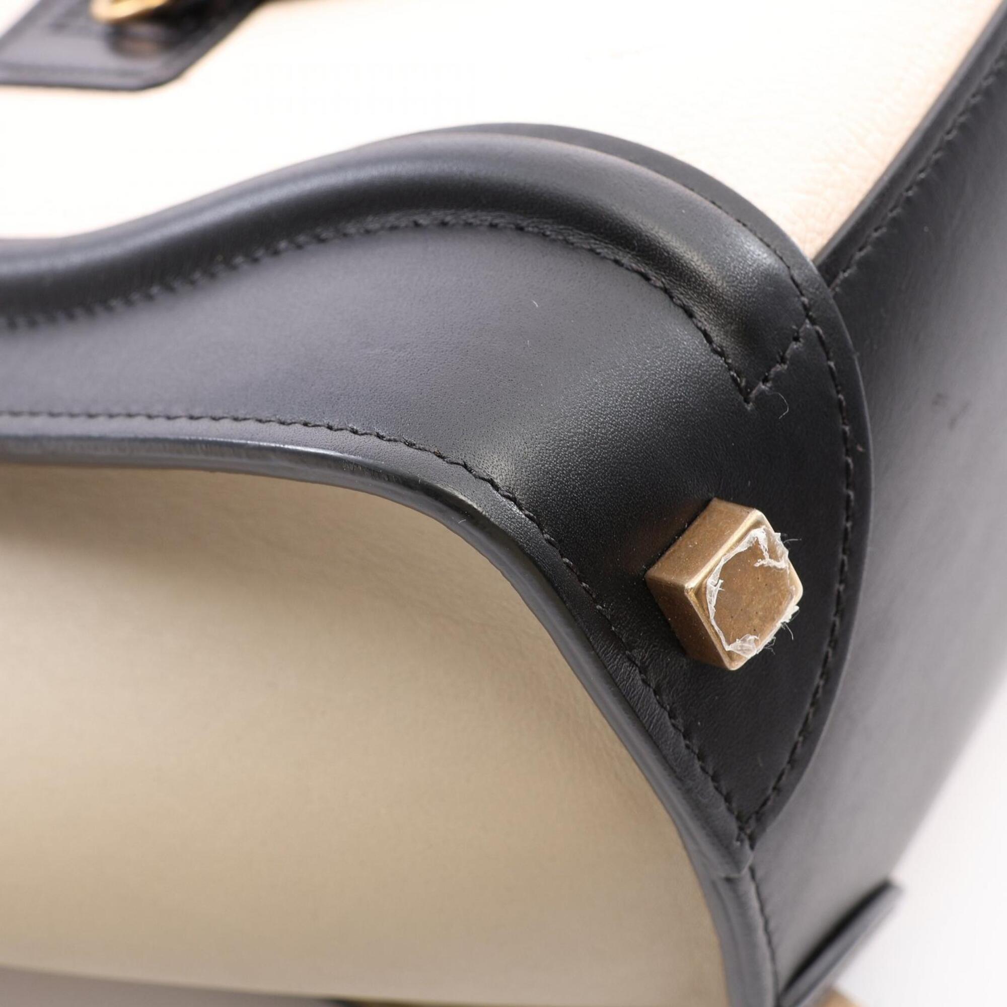 Celine Beige Black Ivory Leather Handbag Tote Bag (Pre-Owned)