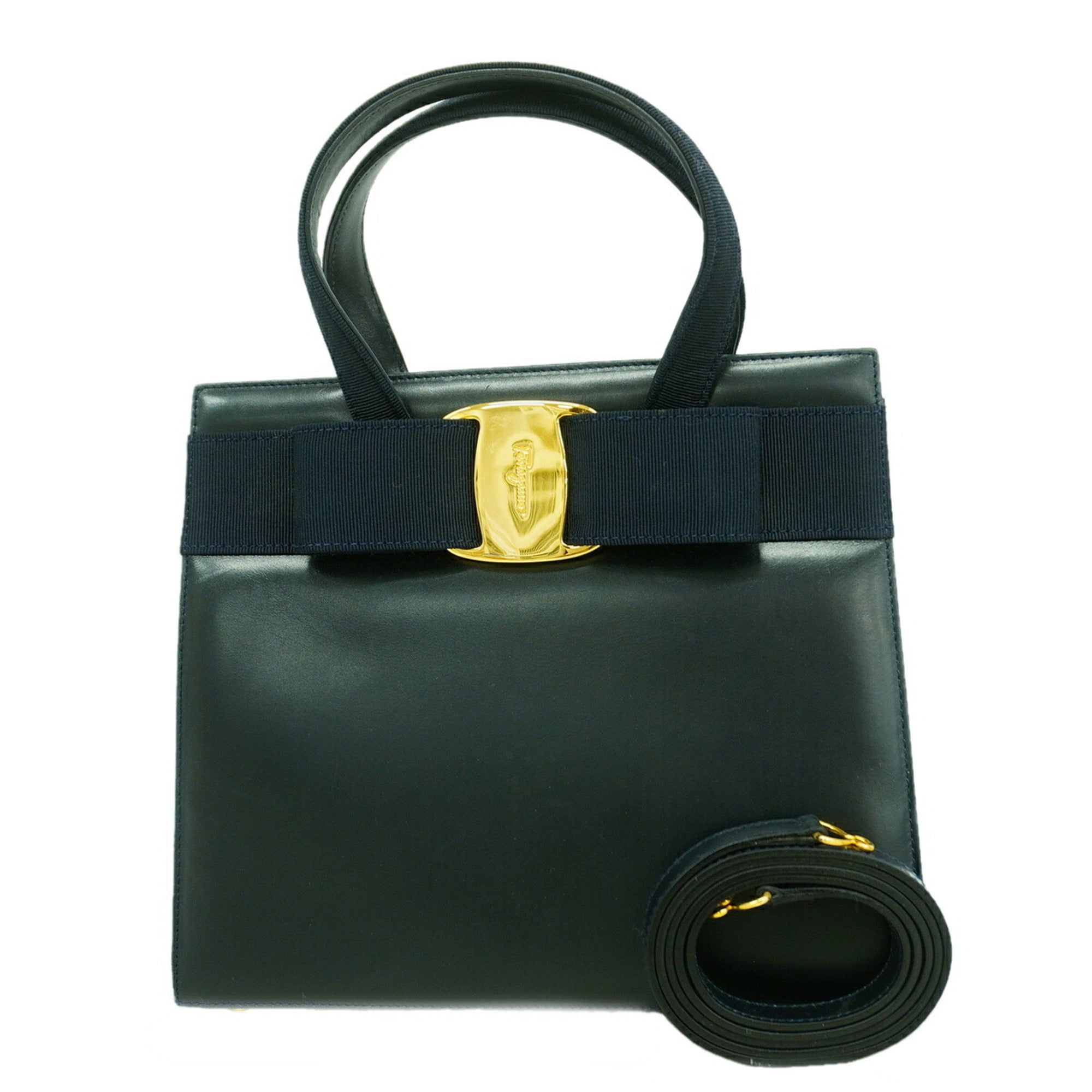 Salvatore Ferragamo Navy Leather Handbag (Pre-Owned)
