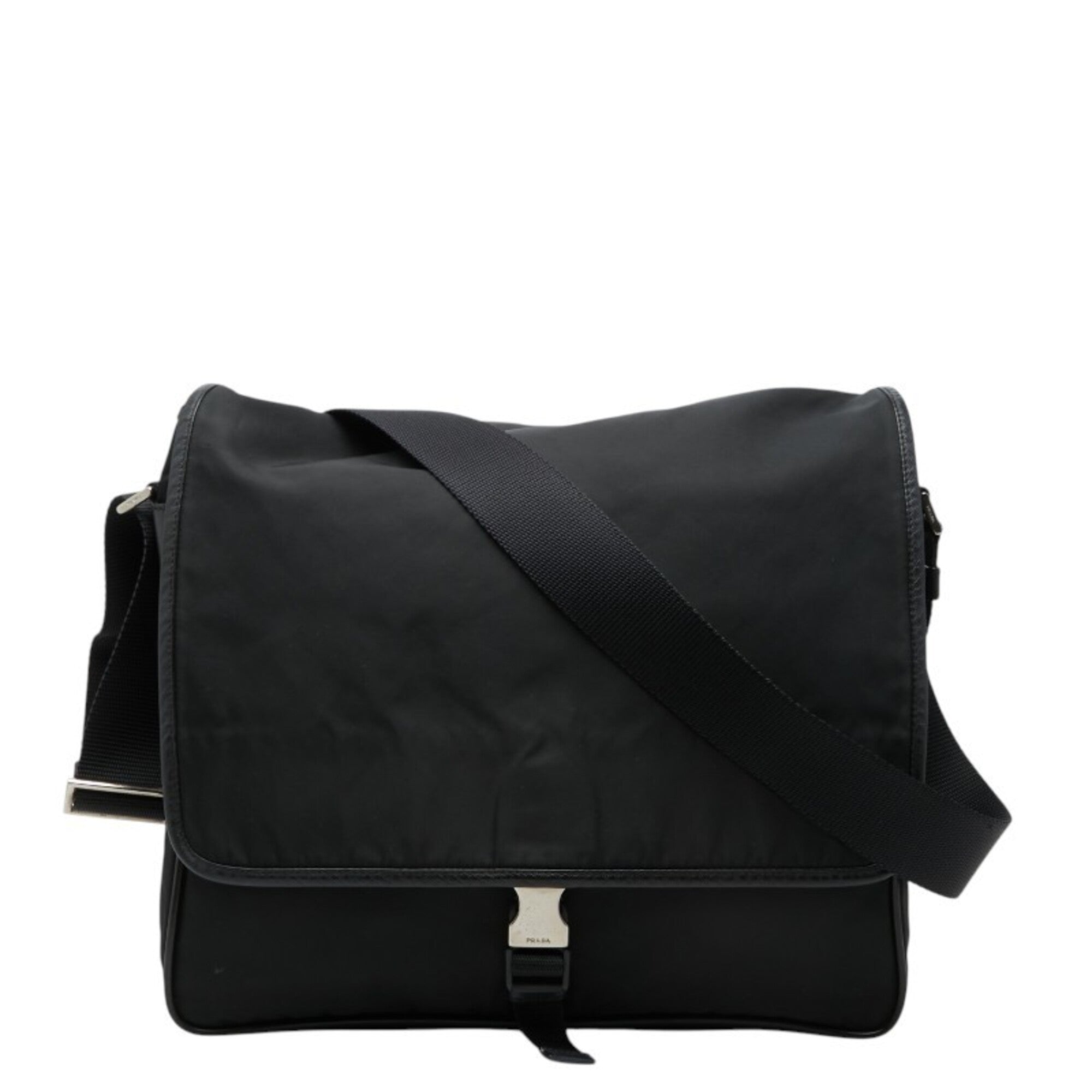 Prada Black Nylon Leather Messenger Bag Shoulder Bag (Pre-Owned)