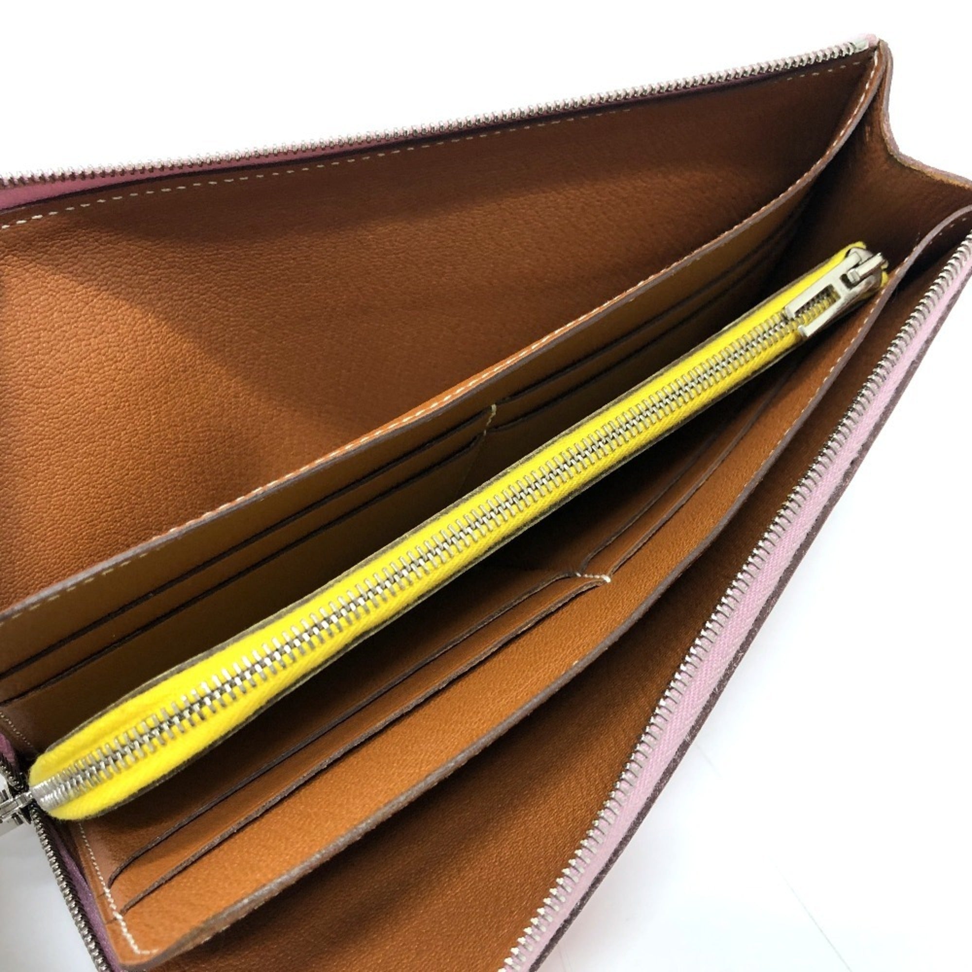 Hermes Pink Yellow Epsom Leather Long Wallet (Bi-Fold) (Pre-Owned)
