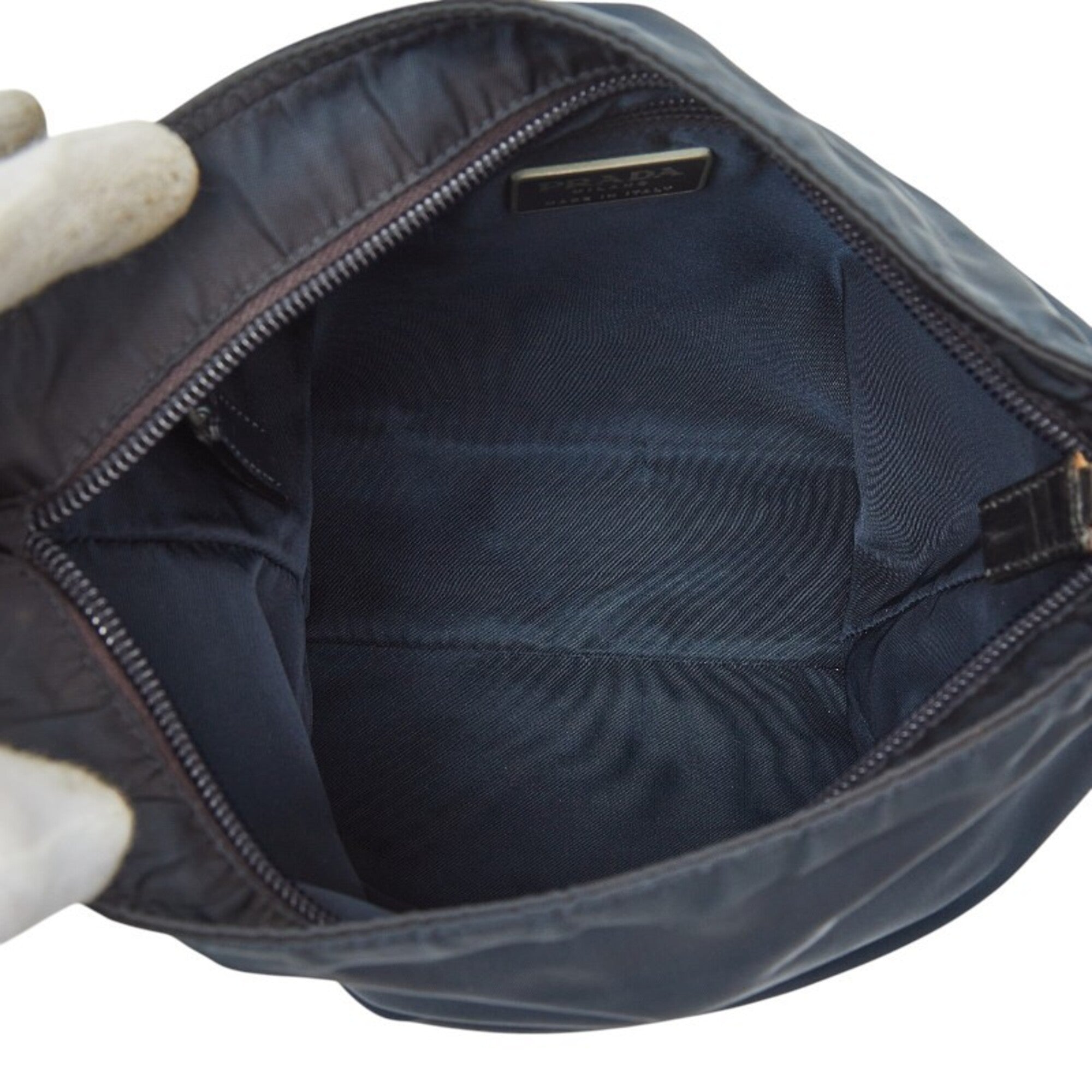 Prada Navy Nylon Leather Shoulder Bag (Pre-Owned)