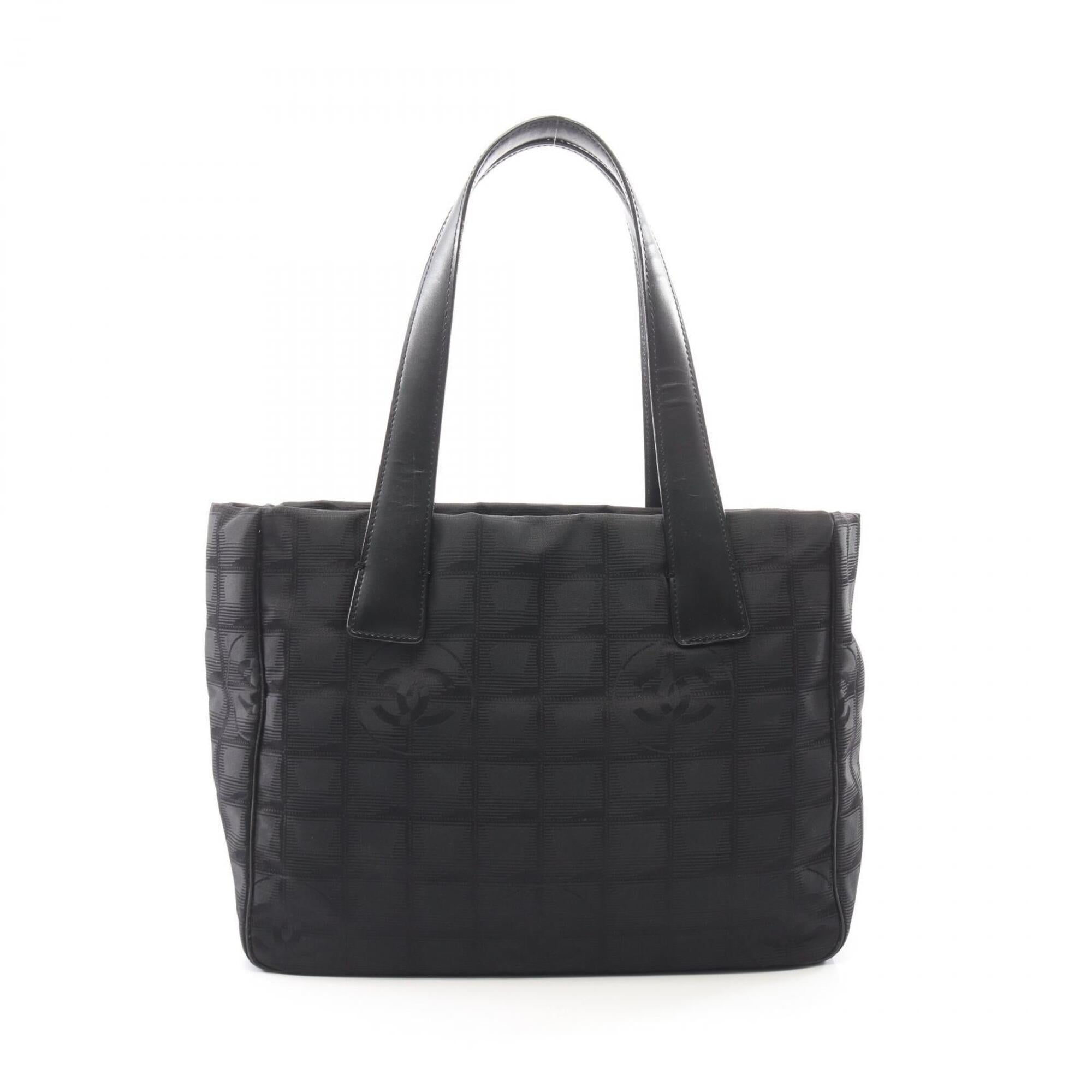 Chanel Black Nylon Canvas Leather Handbag Tote Bag (Pre-Owned)