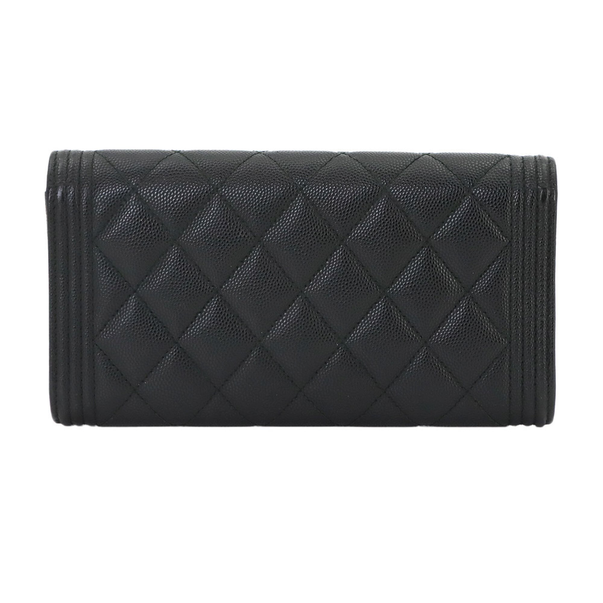 Chanel Black Grained Calfskin Long Wallet (Bi-Fold) (Pre-Owned)