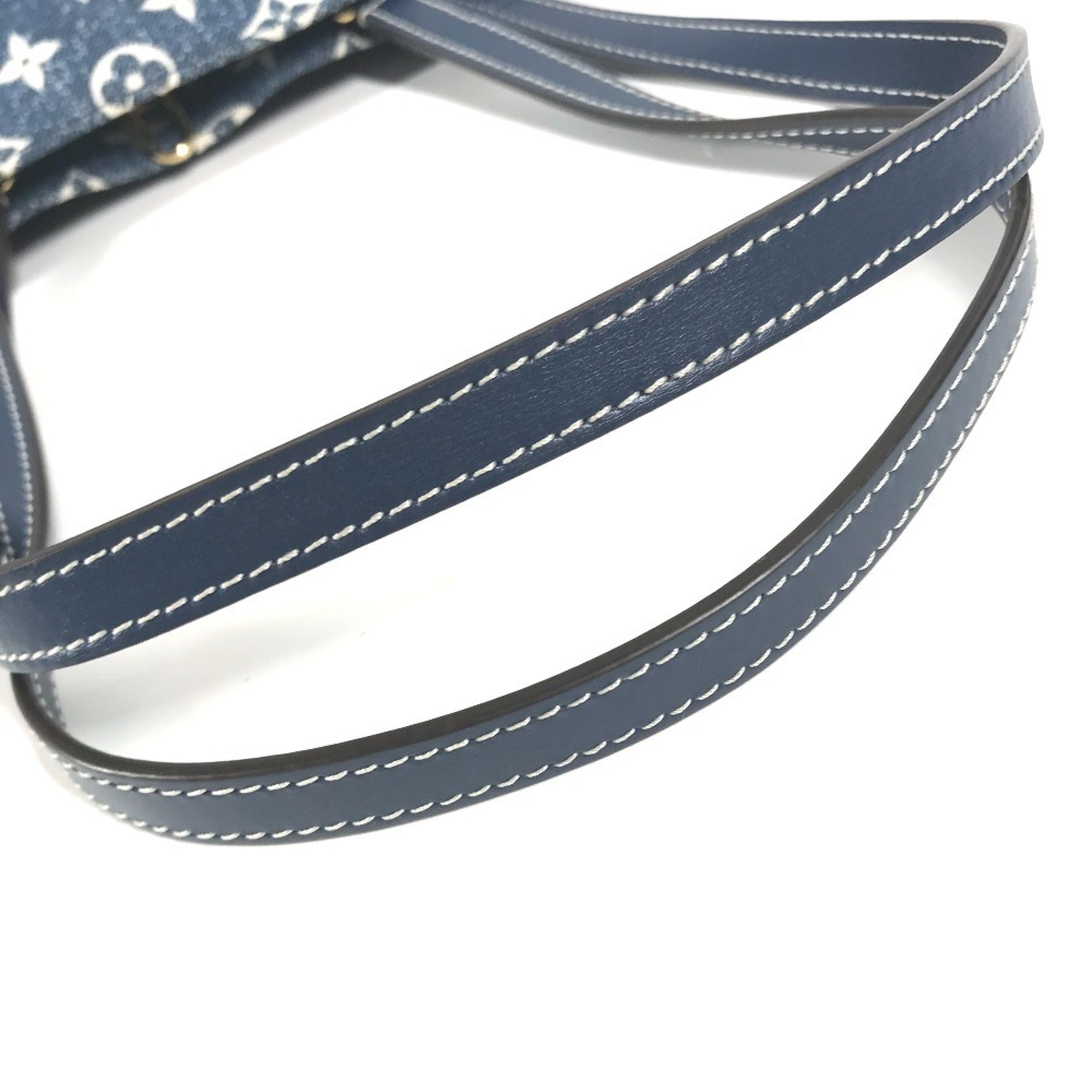 Louis Vuitton Blue White Monogram Denim Leather Canvas Shoulder Bag Tote Bag (Pre-Owned)