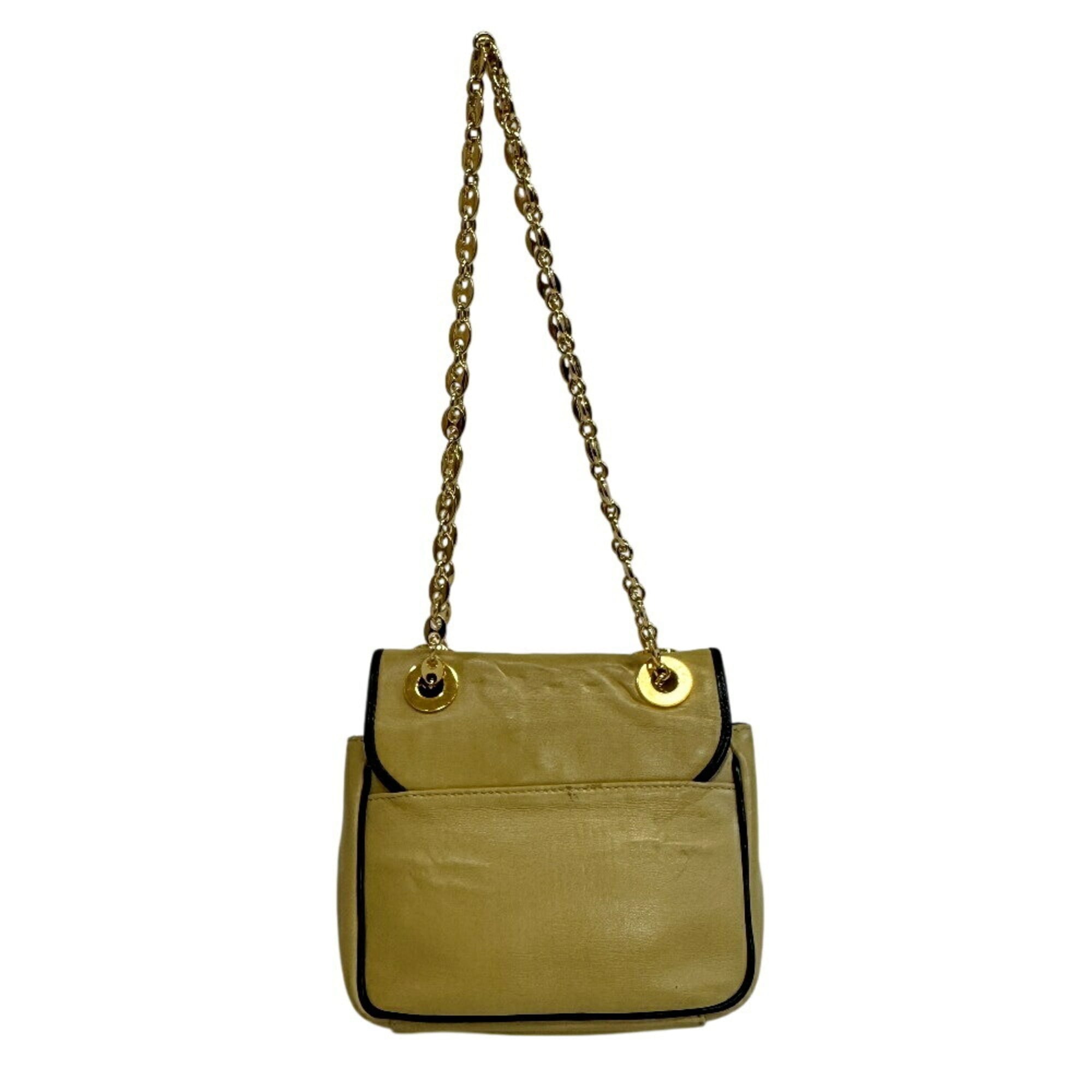 Gucci Beige Black Leather Handbag Shoulder Bag (Pre-Owned)