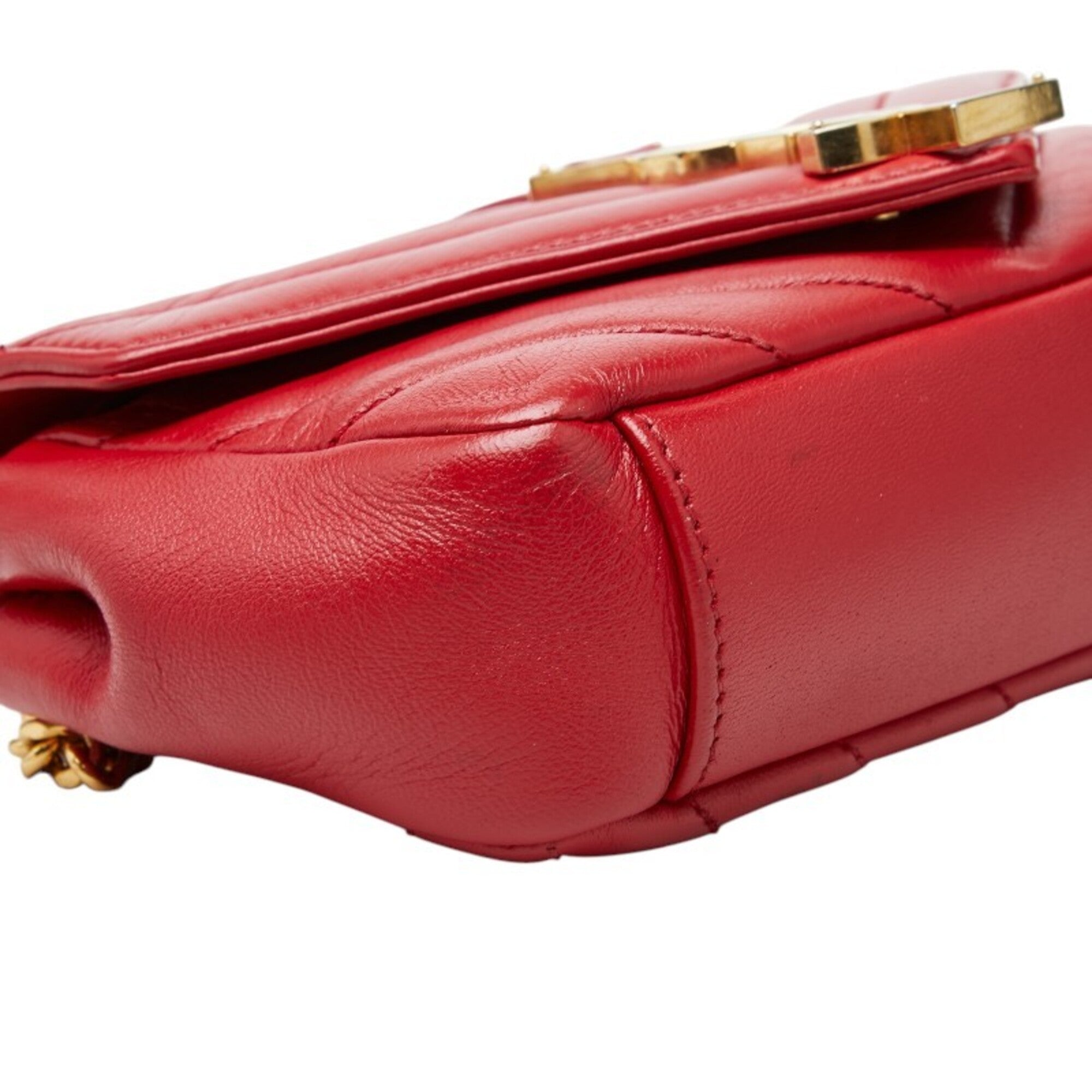 Saint Laurent Gold Red Color Leather Shoulder Bag (Pre-Owned)