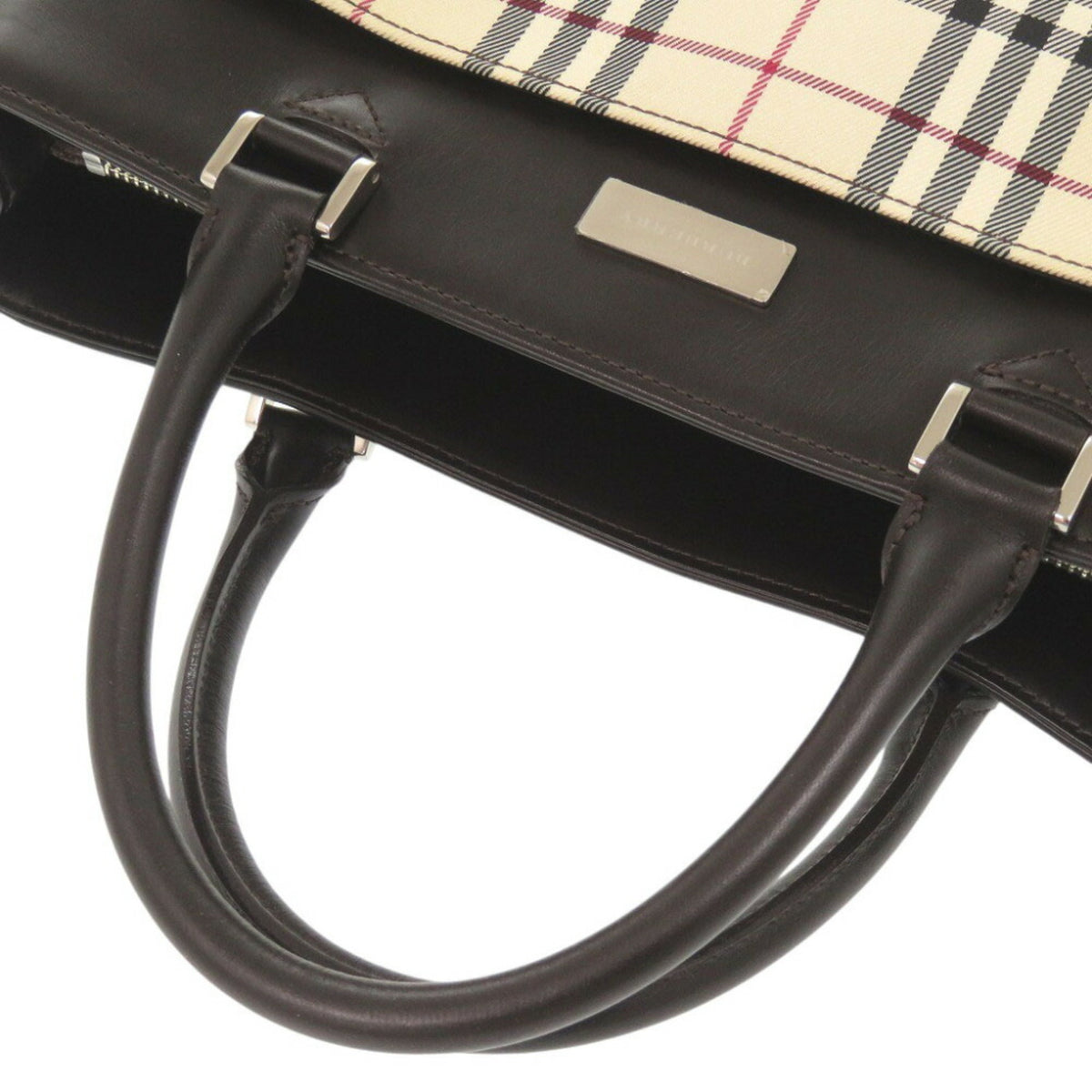Burberry Beige Dark Brown Canvas Handbag (Pre-Owned)