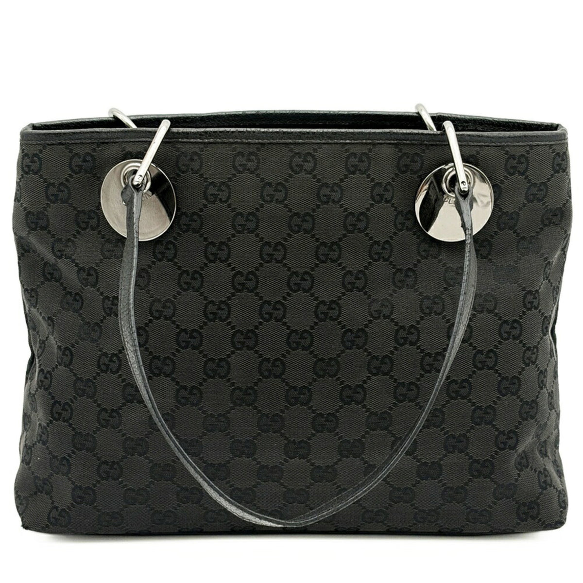 Gucci Gg Canvas Black Gg Canvas Leather Tote Bag (Pre-Owned)