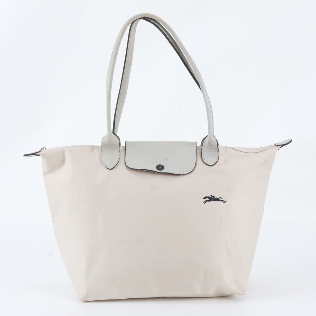 Longchamp Le Pliage Pink Beige Leather Nylon Handbag Shoulder Bag Tote Bag (Pre-Owned)