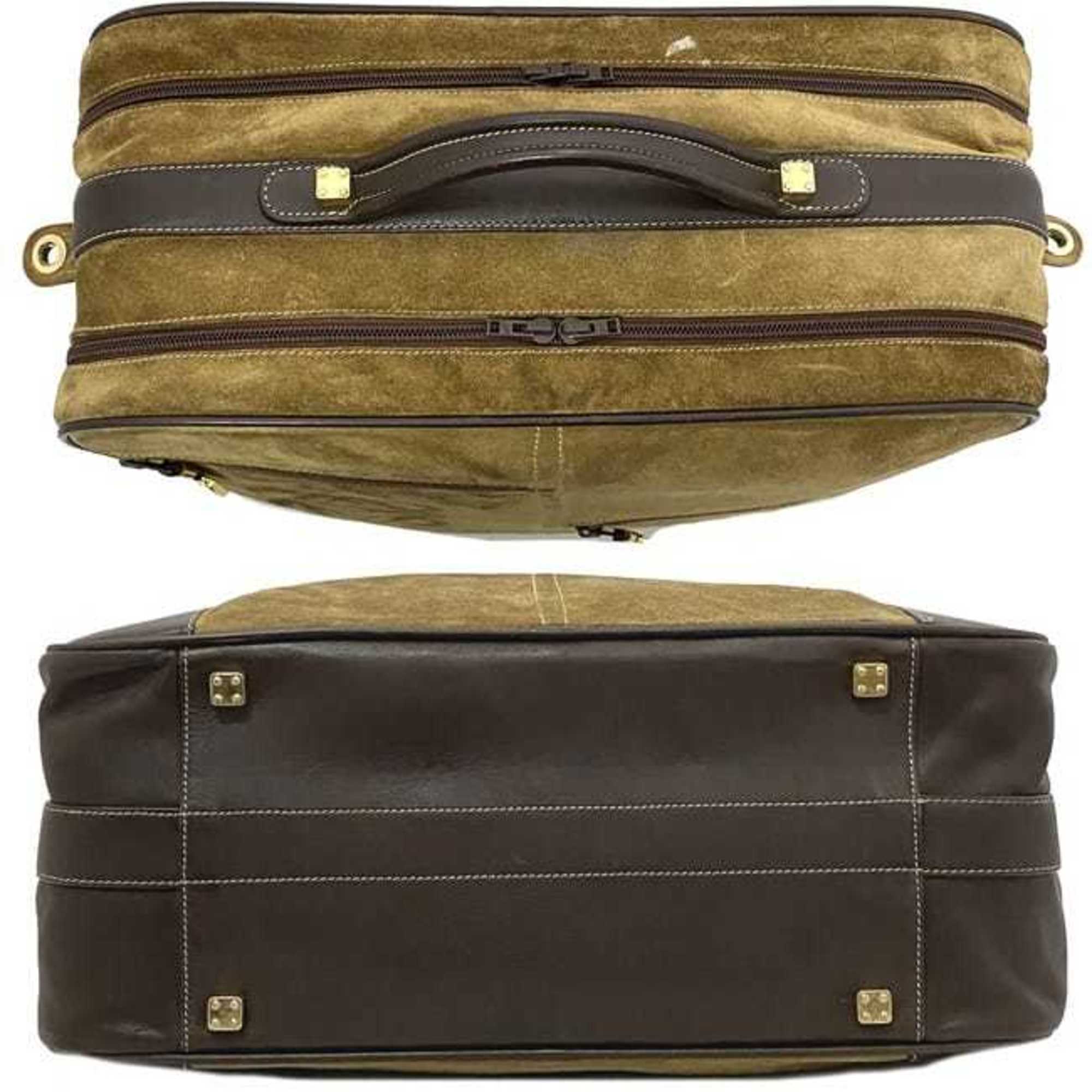 Loewe Beige Brown Suede Leather Boston Bag Handbag (Pre-Owned)