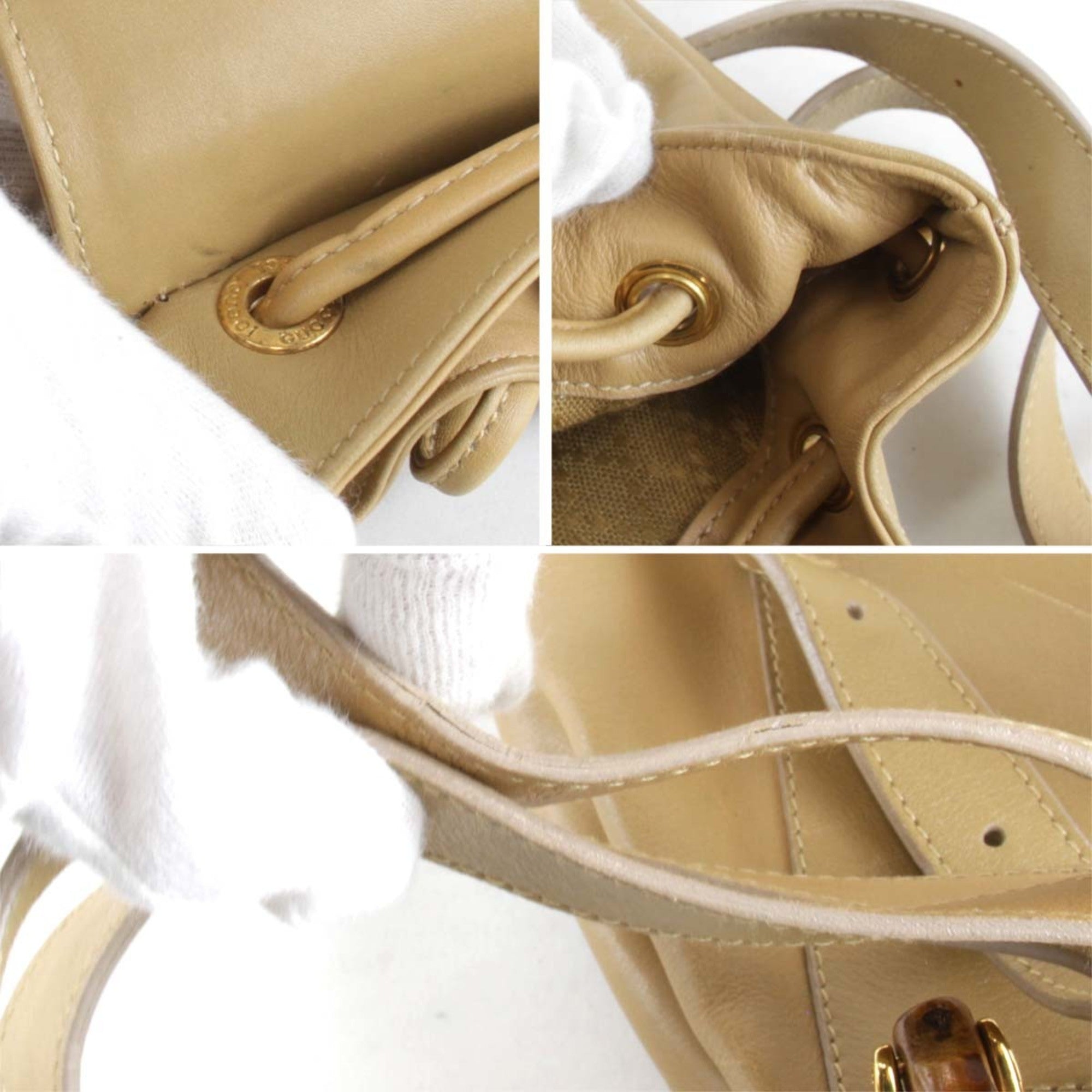 Gucci Bamboo Beige Leather Backpack (Pre-Owned)
