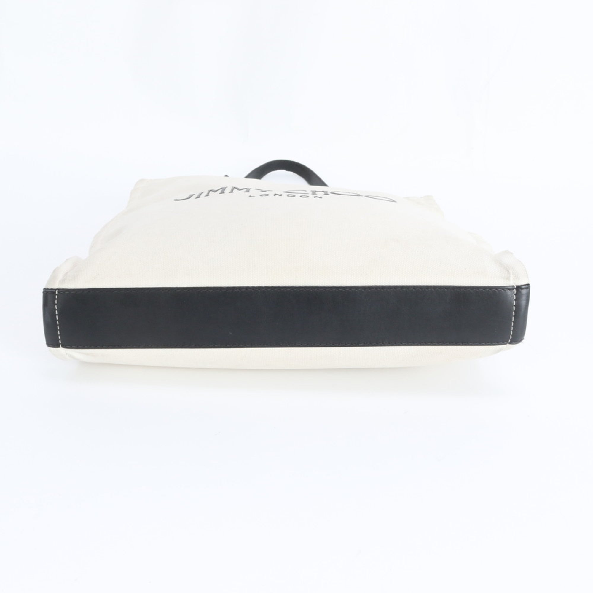 Jimmy Choo Black Off-White Leather Canvas Handbag Tote Bag (Pre-Owned)