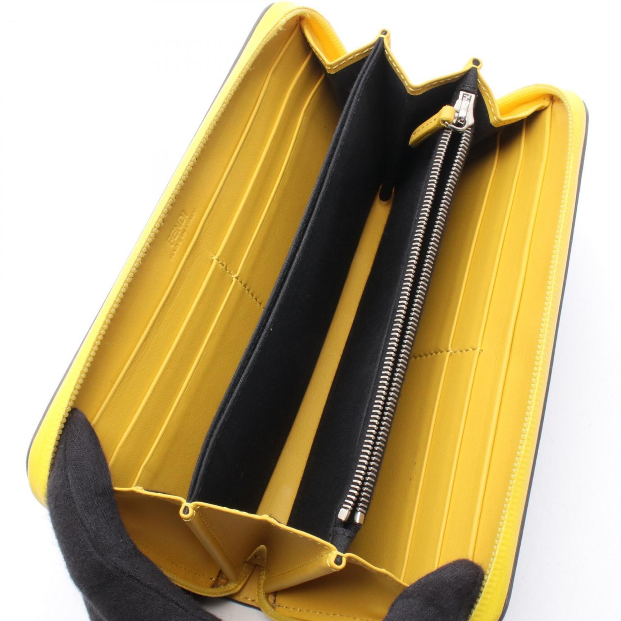 Fendi Gray Yellow Leather Long Wallet (Bi-Fold) (Pre-Owned)