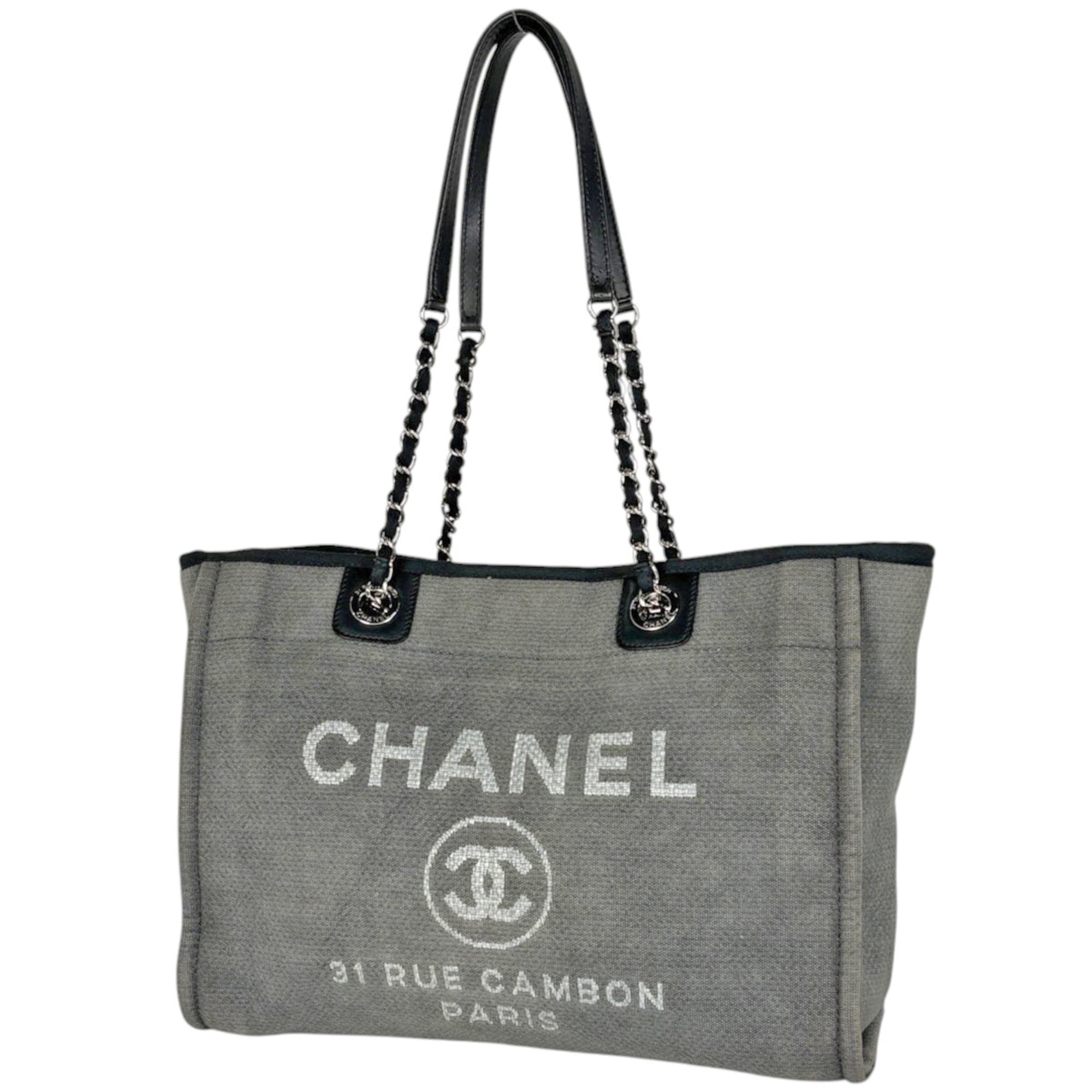 Chanel Gray Canvas Shoulder Bag Tote Bag (Pre-Owned)