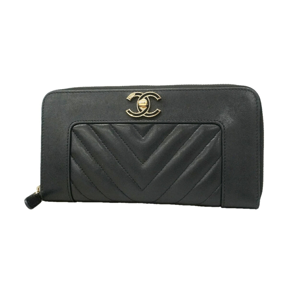 Chanel Black Leather Long Wallet (Bi-Fold) (Pre-Owned)