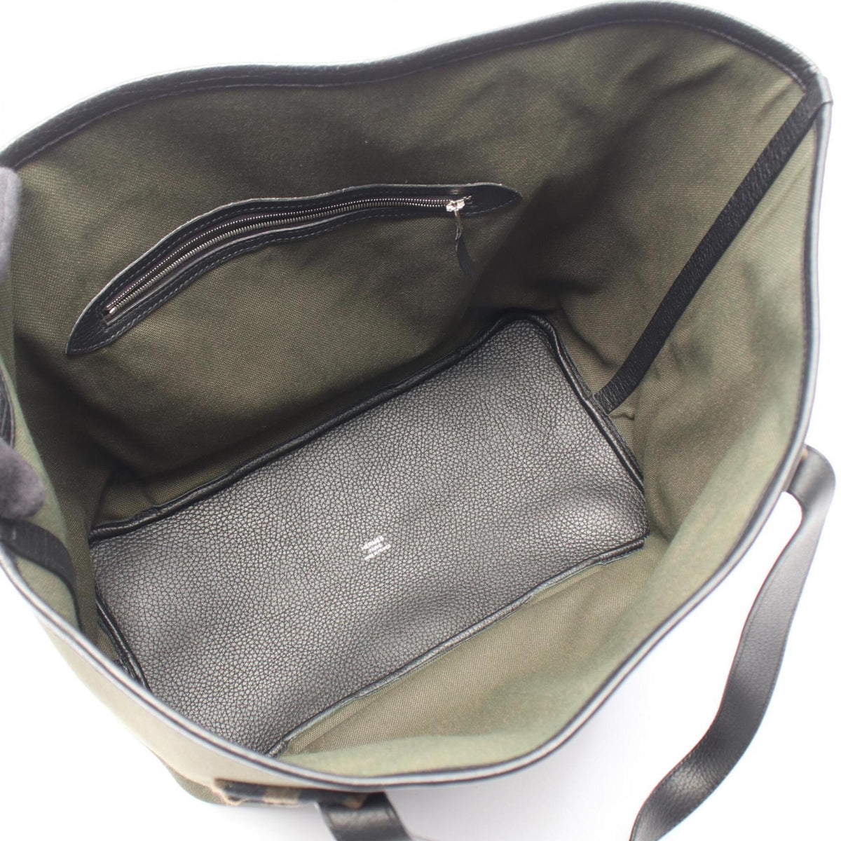 Hermes Black Brown Khaki Taurillon Clemence Leather Handbag Tote Bag (Pre-Owned)