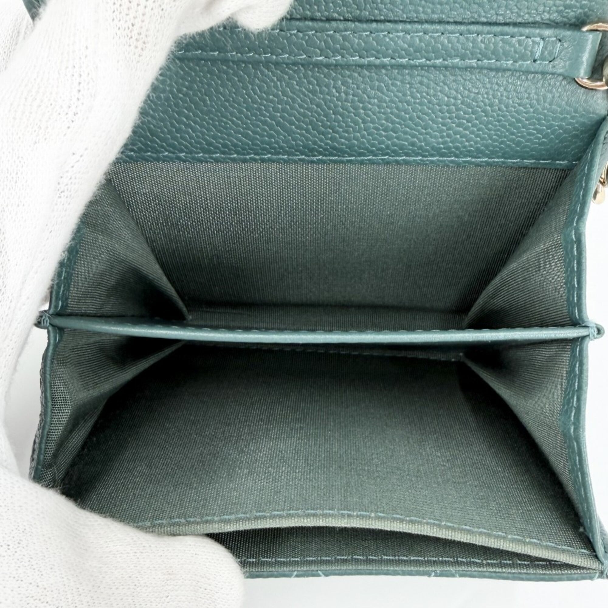 Chanel Matelasse Green Grained Calfskin Chain/Shoulder Wallet (Pre-Owned)