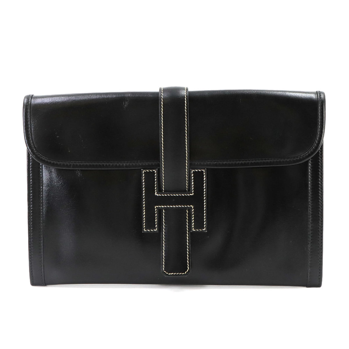 Hermes Black Box Calf Leather Clutch Bag (Pre-Owned)