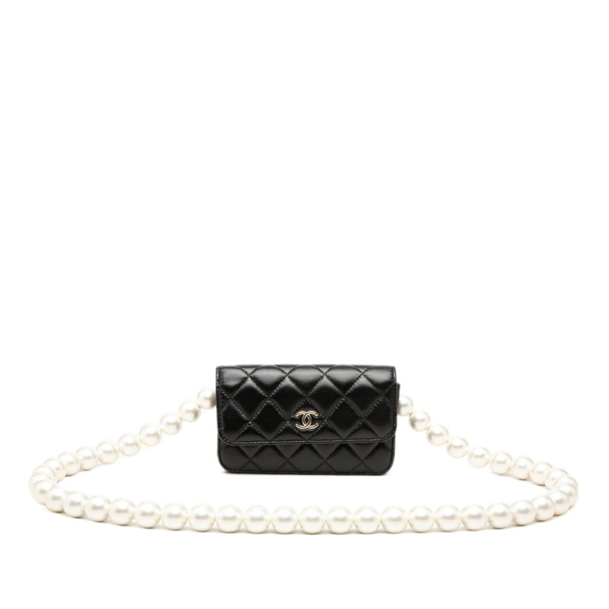 Chanel Black Leather Artificial Pearl Shoulder Bag (Pre-Owned)