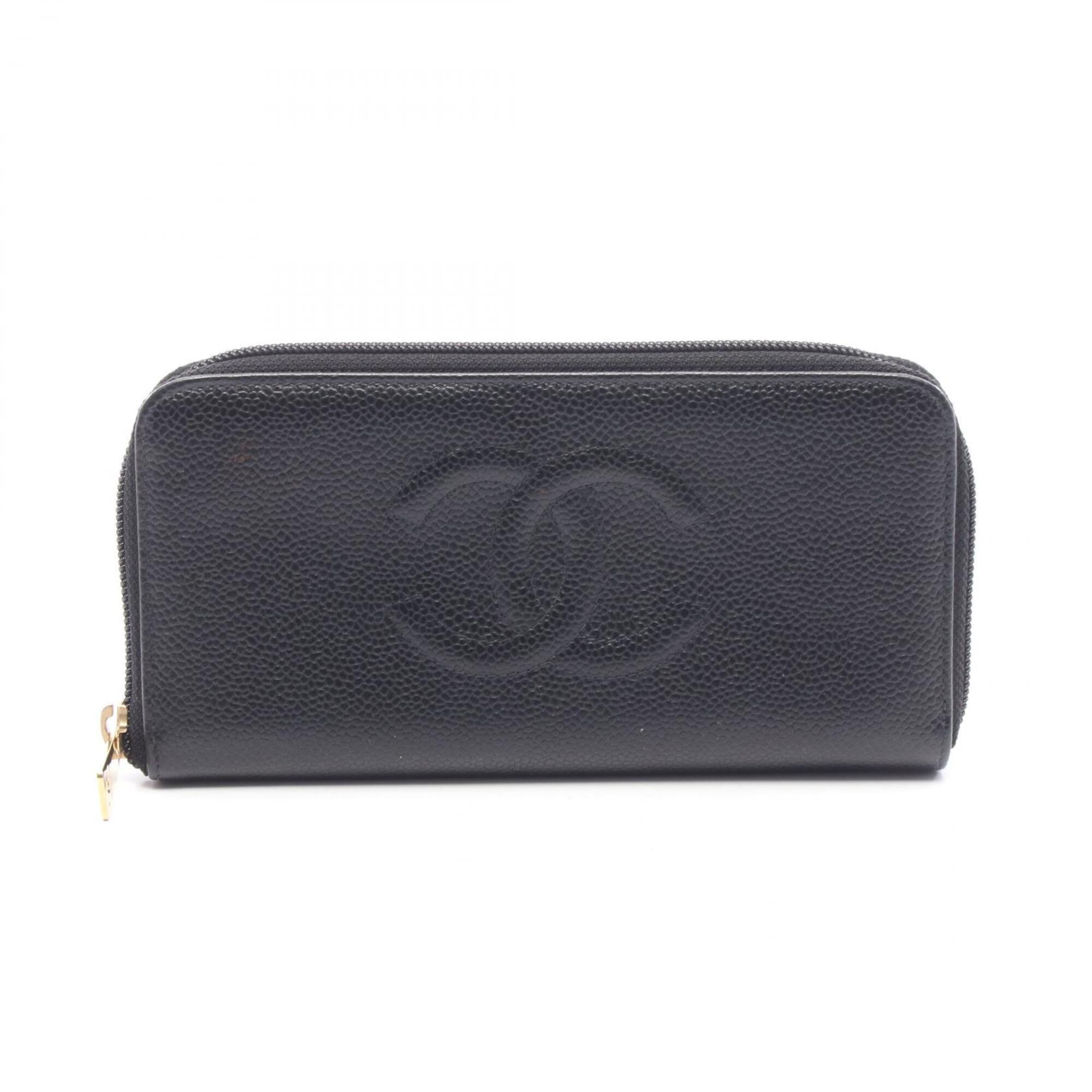 Chanel Black Grained Calfskin Long Wallet (Bi-Fold) (Pre-Owned)