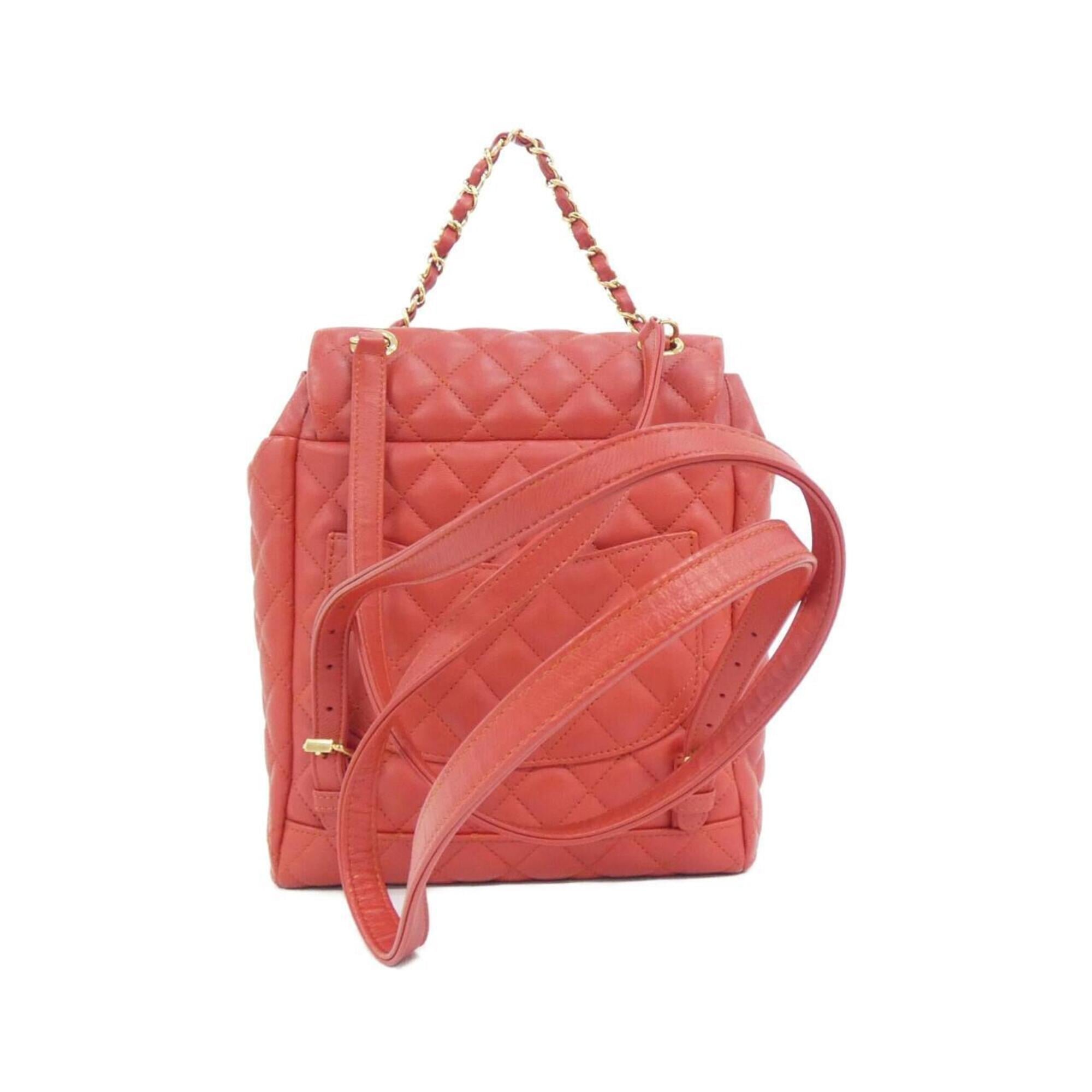 Chanel Red Color Leather Backpack (Pre-Owned)