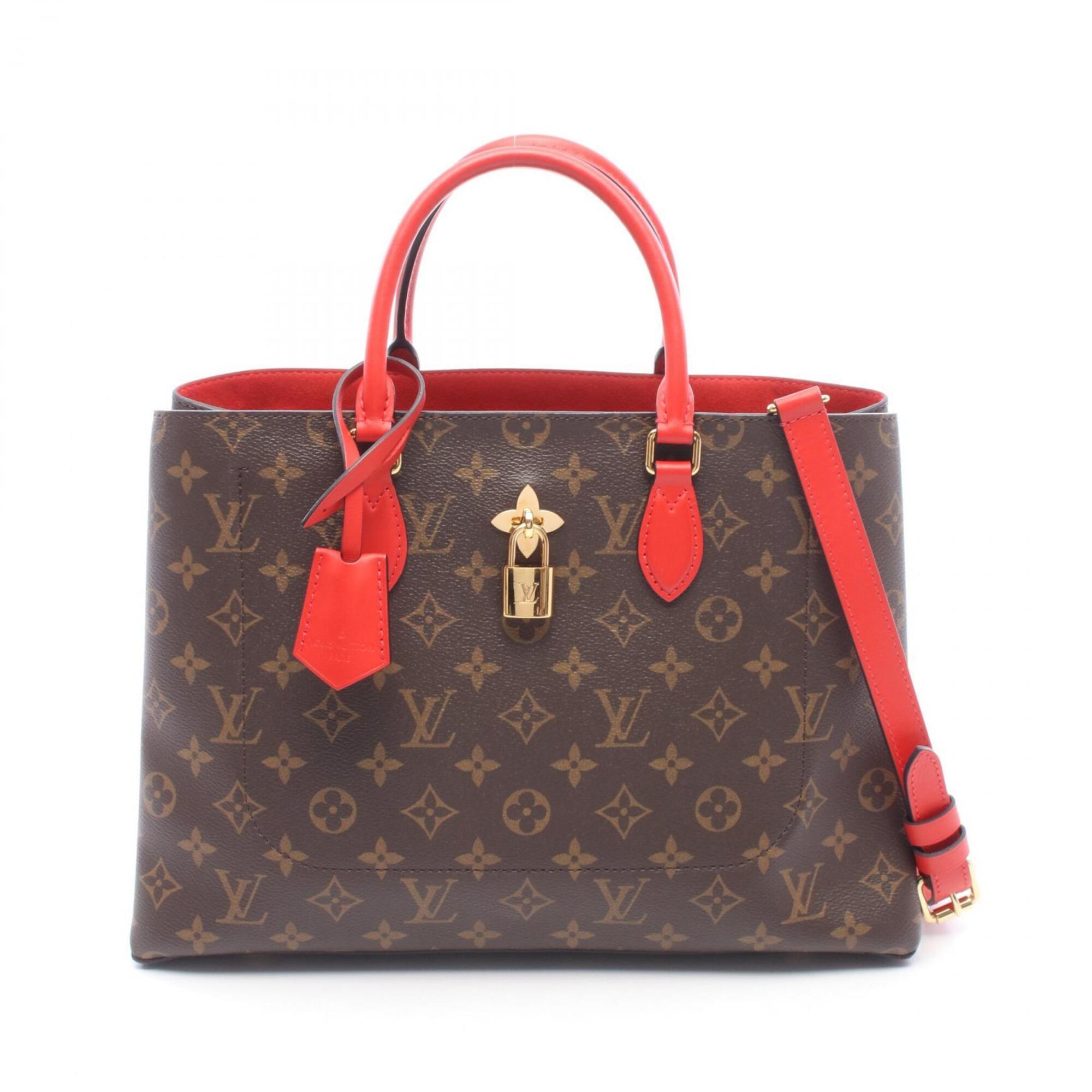 Louis Vuitton Brown Coquelicots Monogram Red Color Coated Canvas Leather Handbag Tote Bag (Pre-Owned)