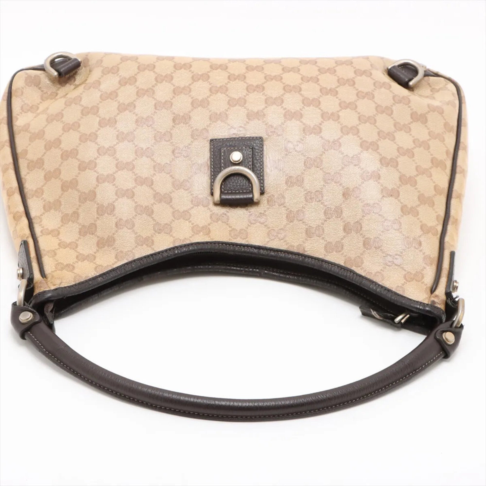 Gucci Brown Leather Coated Canvas Handbag Shoulder Bag Tote Bag (Pre-Owned)