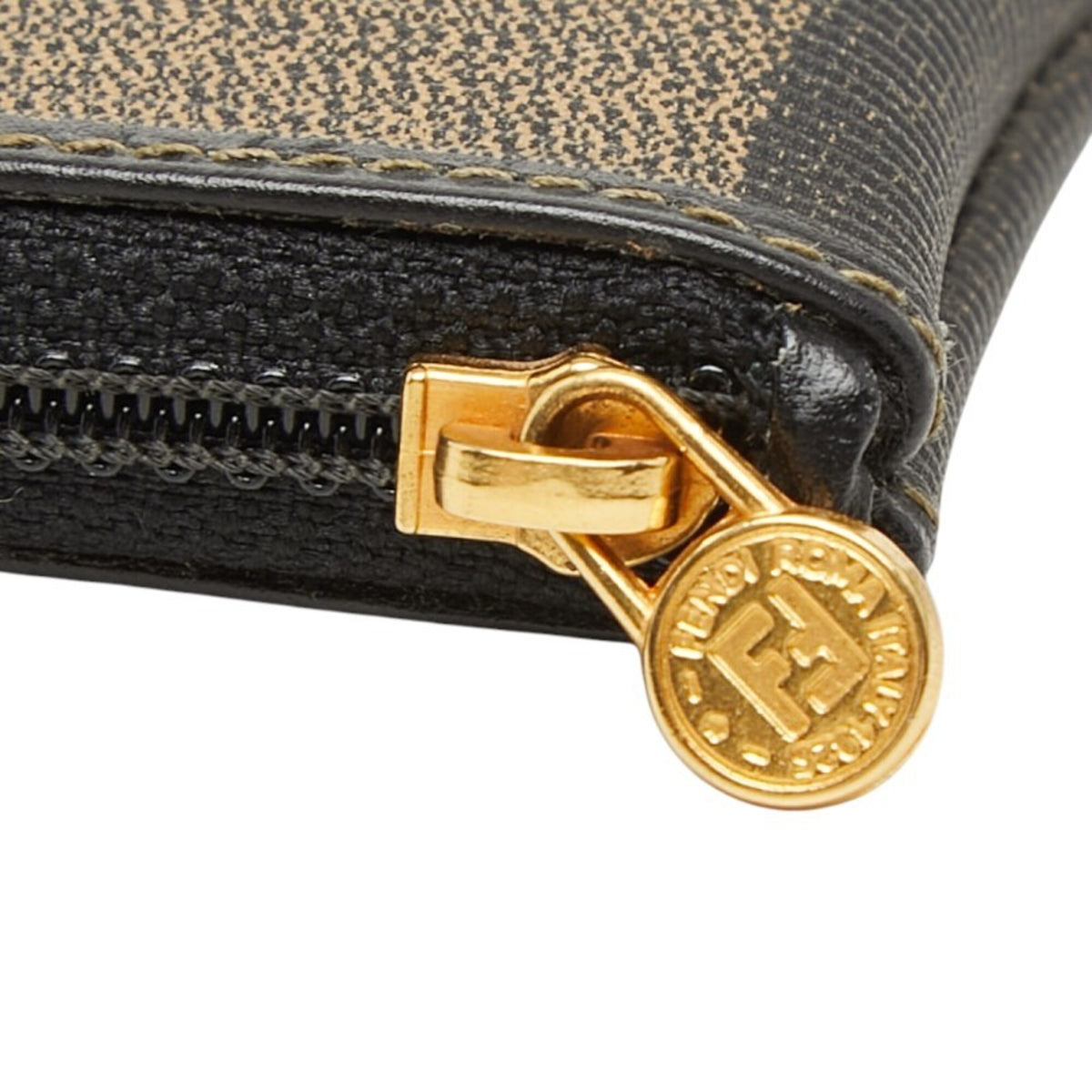 Fendi Black Brown Leather Coin Purse/Coin Case (Pre-Owned)