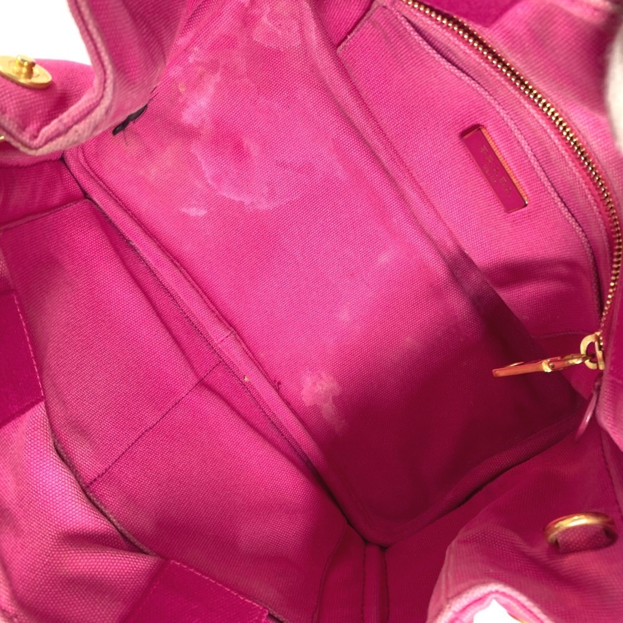 Prada Pink White Canvas Handbag Tote Bag (Pre-Owned)