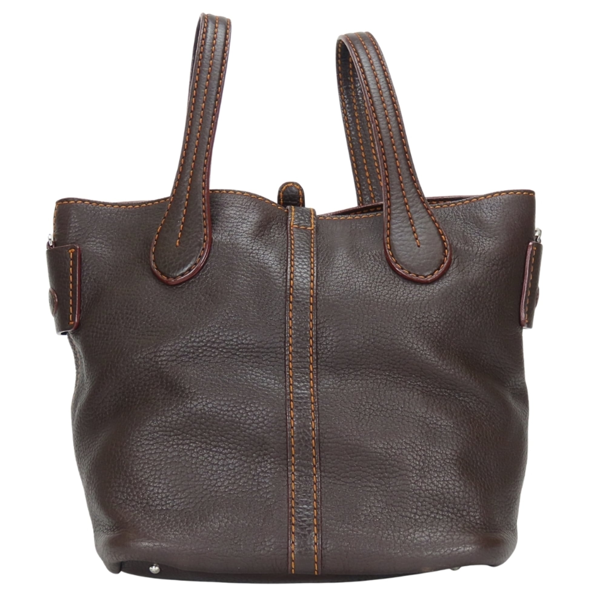 Tod's Dark Brown Orange Leather Handbag (Pre-Owned)