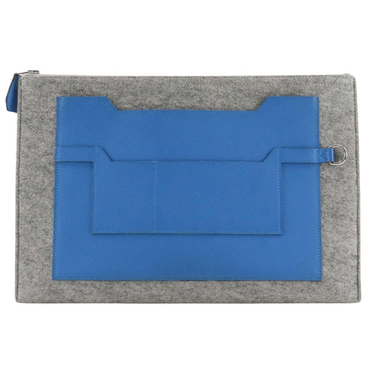 Hermes Blue Gray Felt Epsom Leather Clutch Bag (Pre-Owned)
