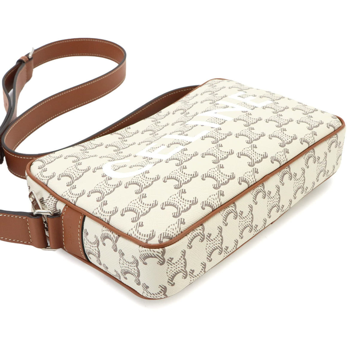 Celine Brown White Pu Leather Handbag Shoulder Bag (Pre-Owned)