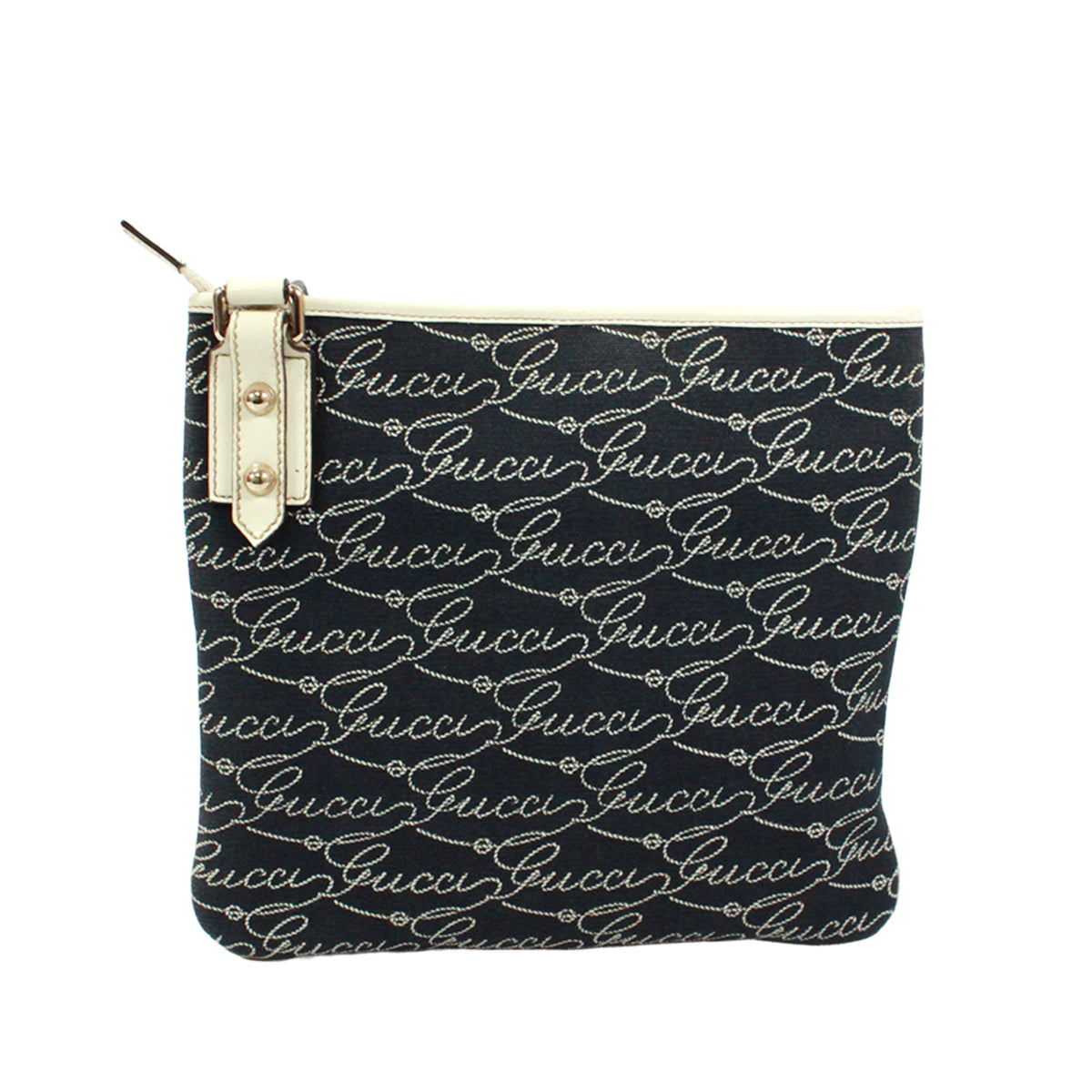 Gucci Navy White Canvas Leather Shoulder Bag (Pre-Owned)