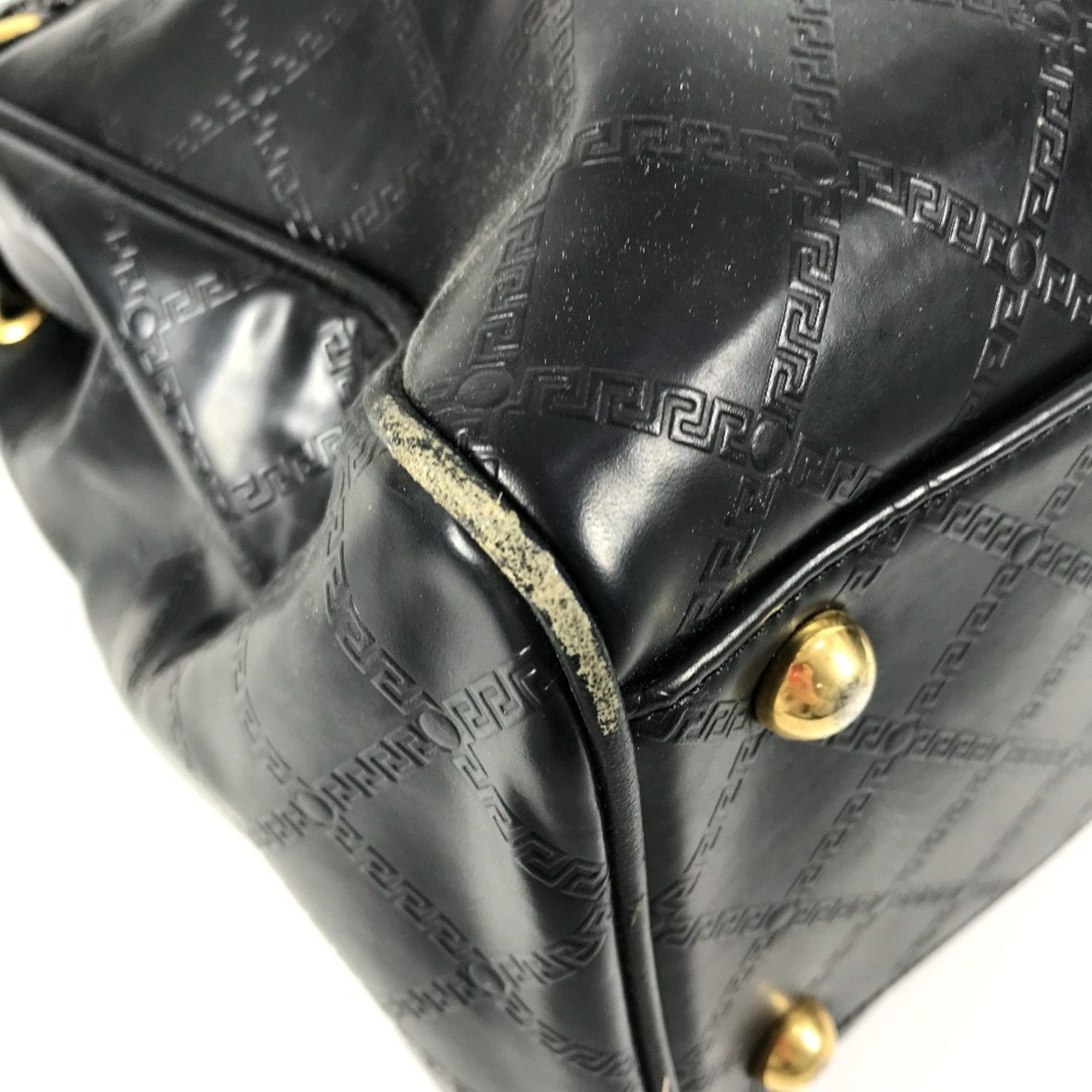 Versace Black Leather Handbag Shoulder Bag Tote Bag (Pre-Owned)